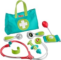 Fisher-Price Medical Kit Doctor Playset - 7-Piece Pretend Play Bag with Stethoscope, Otoscope for Kids 3+