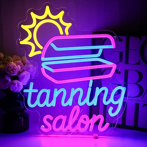 Tanning Salon Neon Sign for Wall Decor, 15" x 12.6" Led Signs for Business, USB Dimmable Beauty Neon Lights for Tanning Room Spa Salon Skincare Studio Wall Art