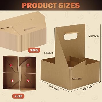 4 Cup Drink Carrier with Handle, 100PCS Paper Cup Holders for Coffee Drinks