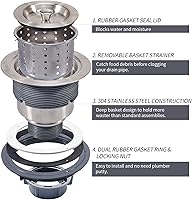 Vista 5 de Colador de Fregadero de Cocina de 3.5 pulgadas Kone, con canasta de desperdicios, conjunto de filtro extraíble, tapa de cierre, de acero inoxidable