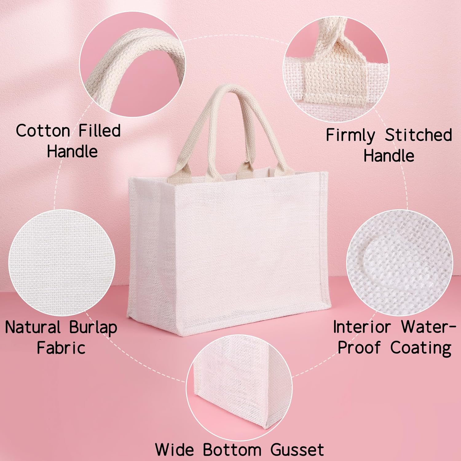 Segarty Jute Tote Bag, 6 Pack Small White Reusable Burlap Canvas Gift Favors Bags with Handles Blank Tote Bulk for Bridesmaid Wedding, Bachelorette Party, Beach Trip, Women Market Grocery Shopping - Image 4