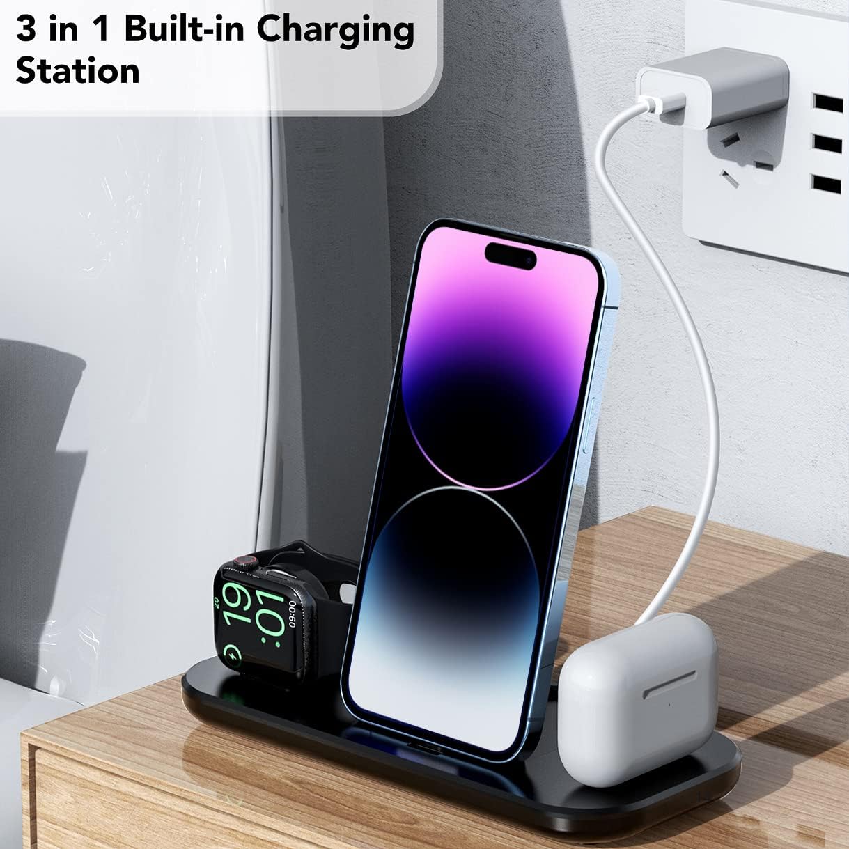 Aimtel Portable Charging Station for Multiple Devices Apple Products Foldable 3 in 1 Charging Dock for Apple Watch Ultra iWatch 8/SE 2/7/6/SE/5 Travel Charger Fast Charging Stand for iPhone 14/13/12