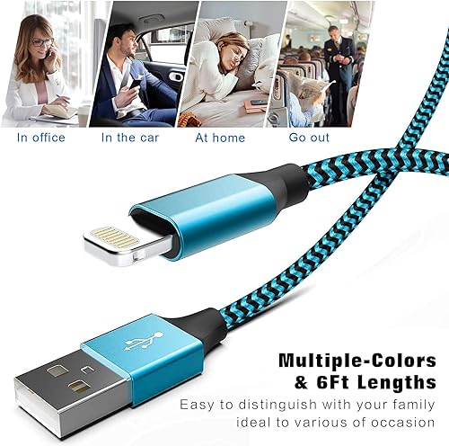 Miniatura 6 de Paquete de 3 cargadores para iPhone, cable Lightning USB de 6 pies, certificado MFi, carga rápida, nailon trenzado para iPhone, cable de carga