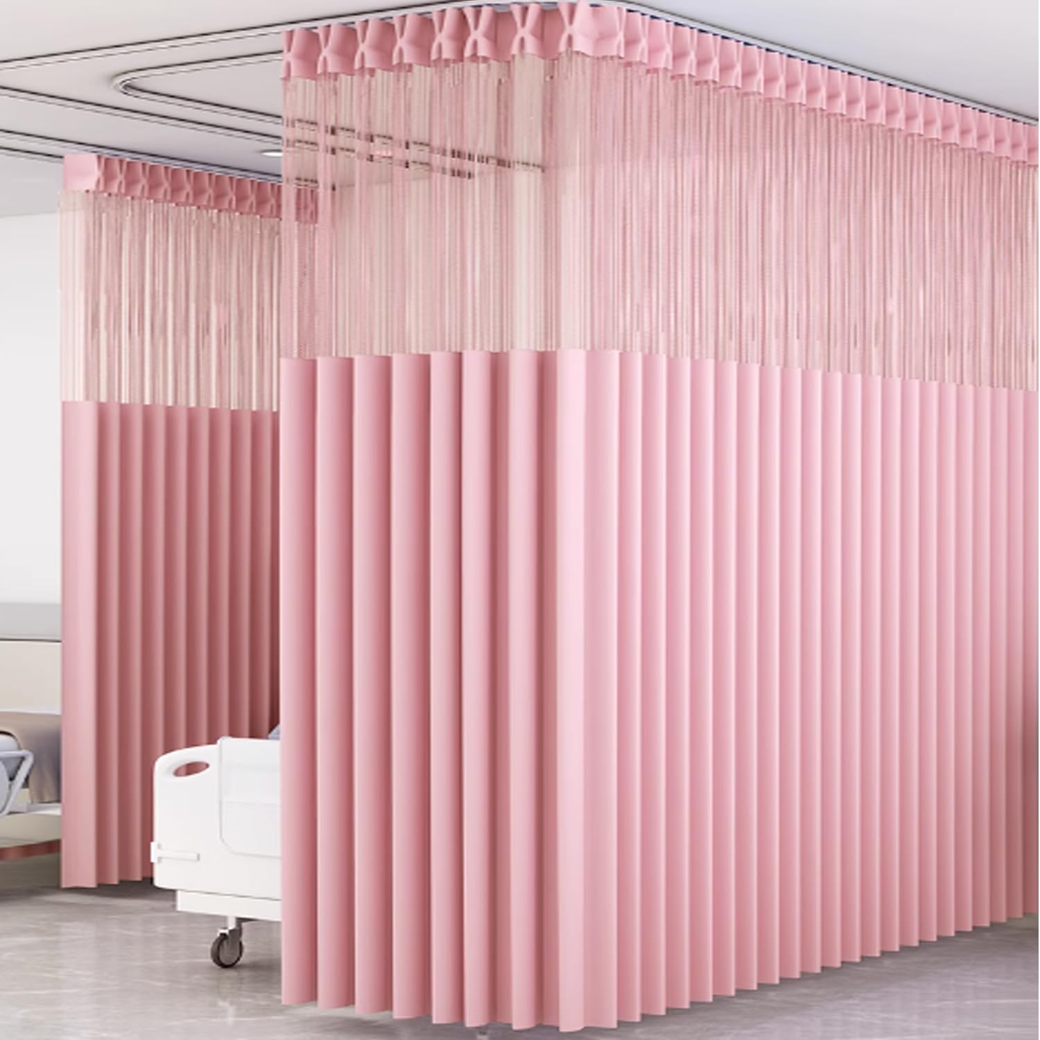 Hjdsudu Pink Hospital Curtain Divider For Room Separation, Mesh Top Medical Exam Room Privacy Curtains, With Hooks, 1Pcs Office Hospital Bed Cubicle Curtain, Ceiling-Mounted, (Pink),18W×8.8L Ft