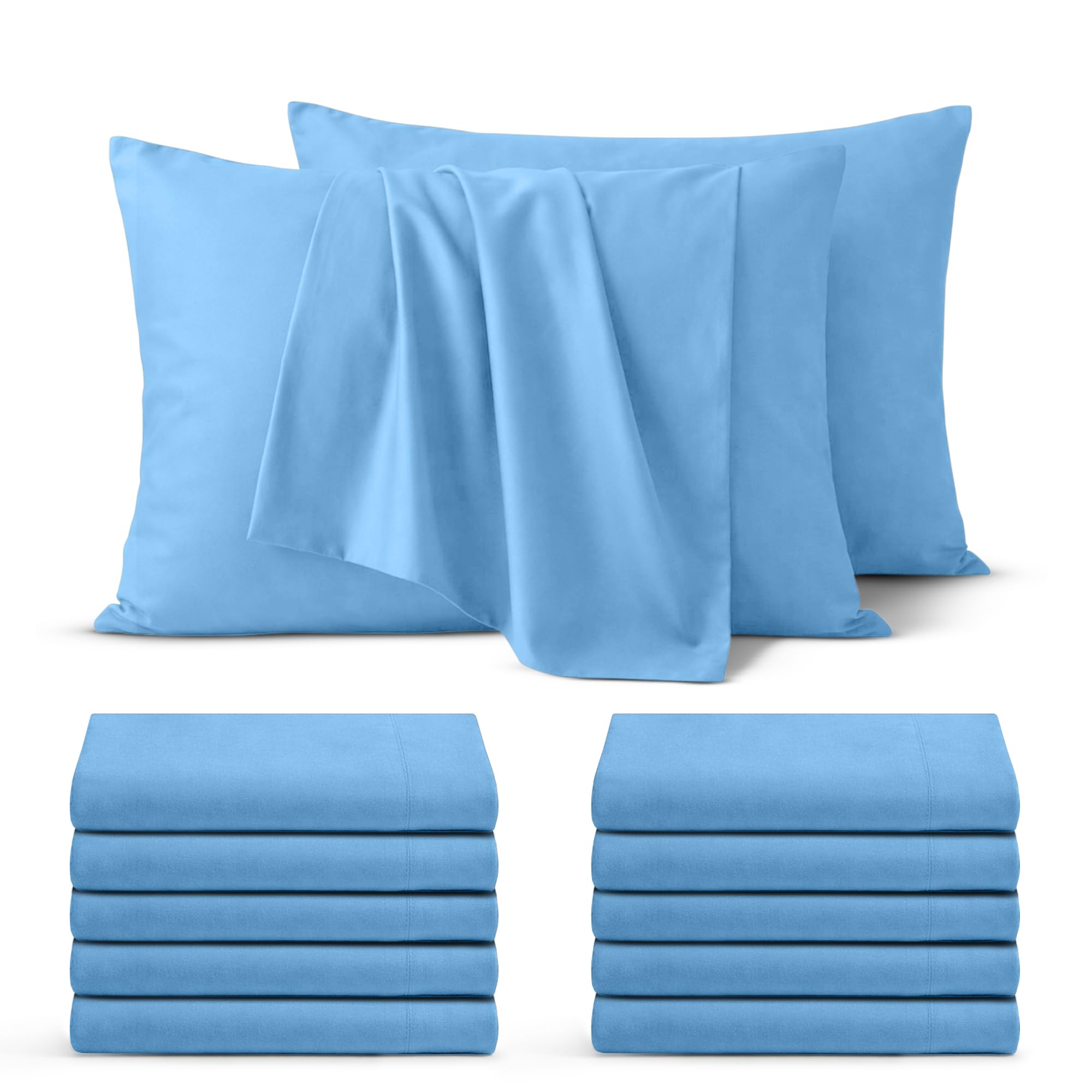 BEDIO Blue Pillow Cases 10 Pack – Ultra Soft Brushed Microfiber Pillowcases Standard Size with Envelope Closure, Breathable, Wrinkle Free, Durable Set of Pillow Covers (50 x 75 Cm)