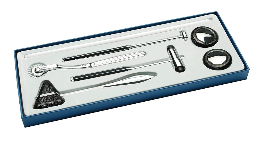 Graham-Field 7-Piece Neurological Diagnostic Set - Includes 7" Buck Hammer, 7.5" Taylor Hammer, 7" Wartenburg Pinwheel, and 8" Babinski Percussion Hammer - 1303