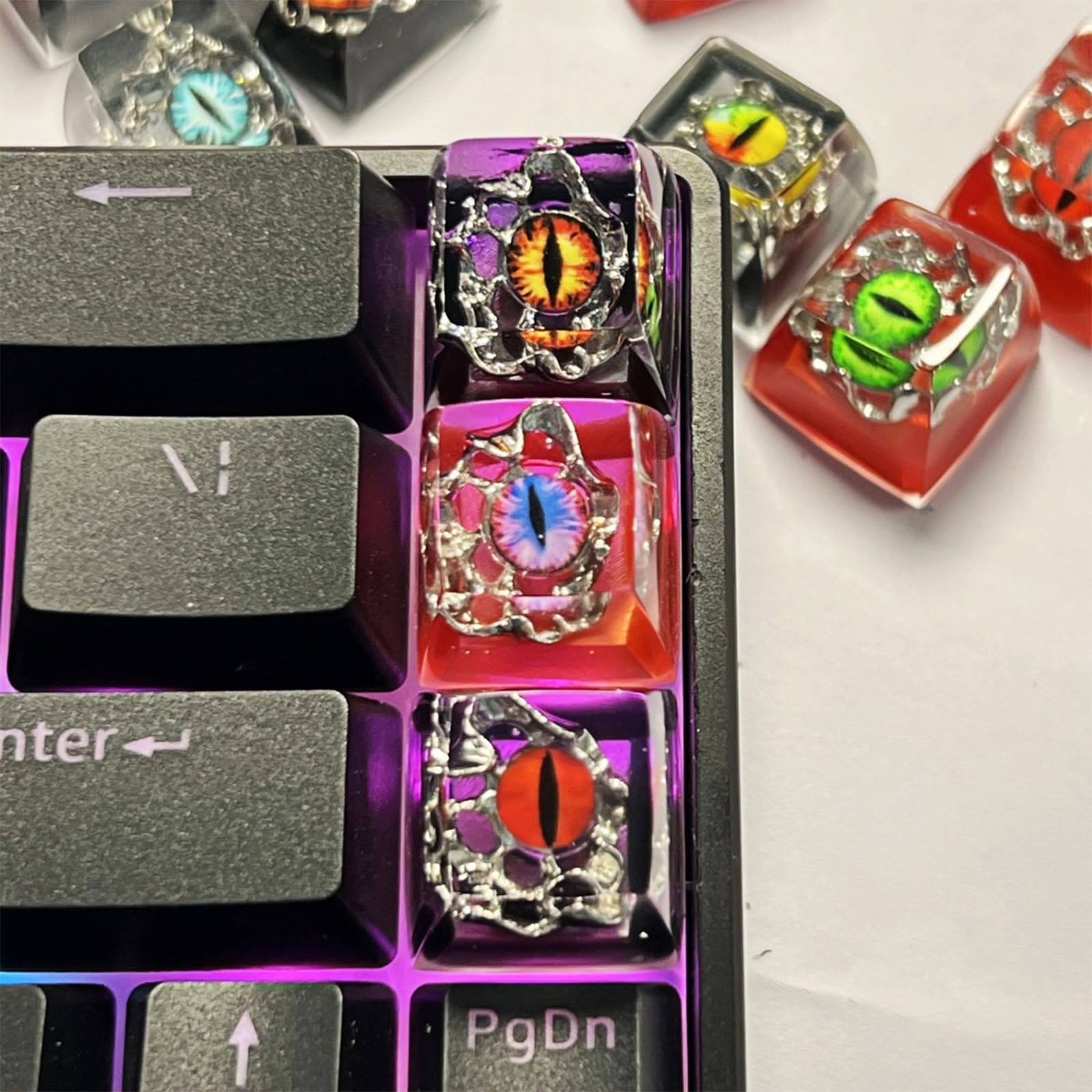 Mechanische Tastatur aus Kunstharz, Cartoon-Augenmuster, Höhe, durchscheinende Tastenkappe für mechanisches Zubehör, leichte Harz-Tastenkappen