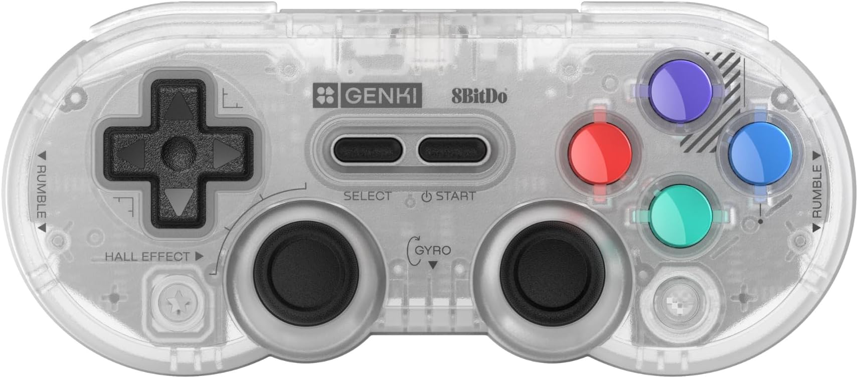GENKI x 8BitDo PocketPro Portable Wireless Game Controller with Hall Effect Joysticks Rumble, Gyro, USB-C Cable Gamepad for Portable Consoles, Switch, Windows, Mac OS, Android, Steam Deck
