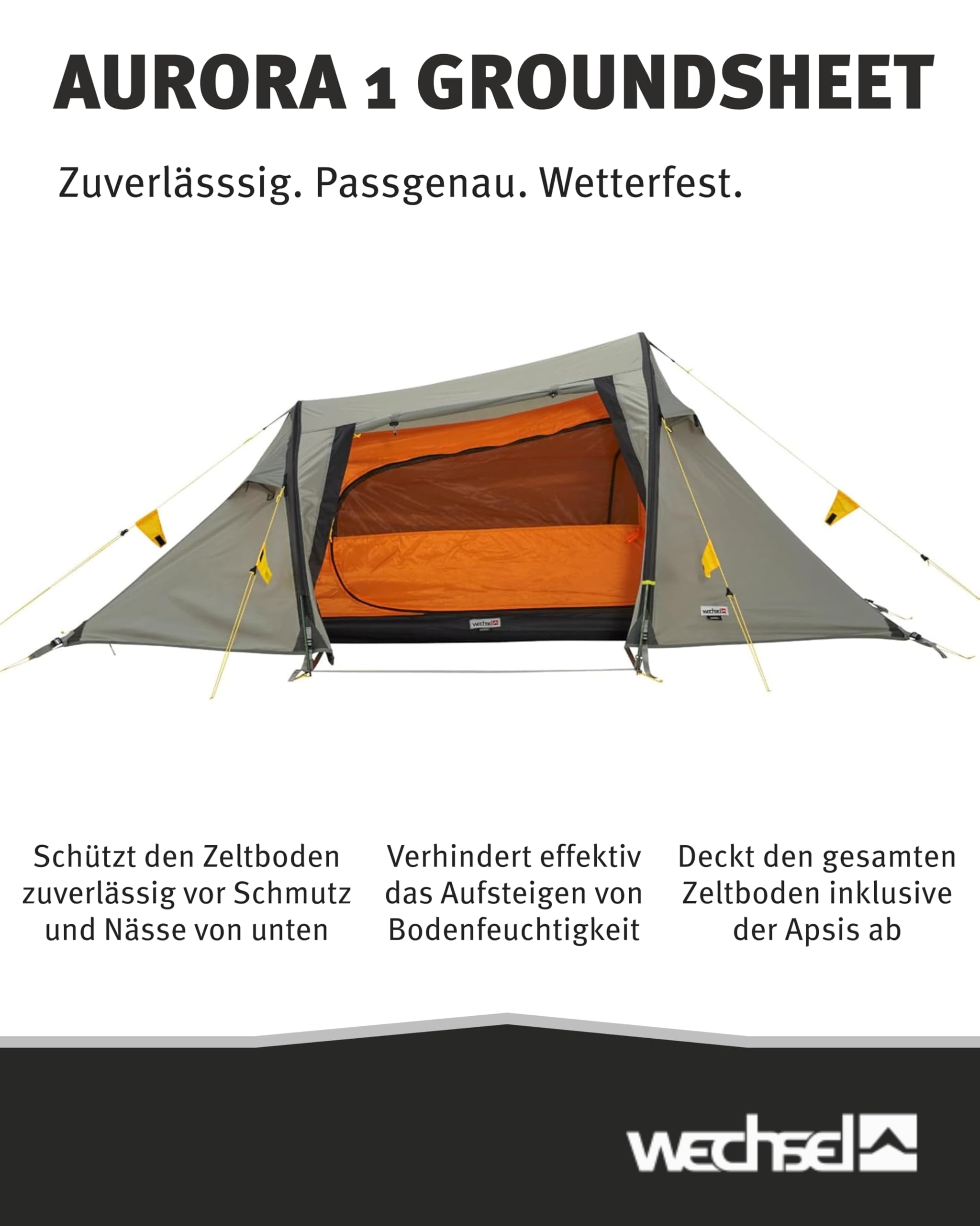 Wechsel Groundsheet Aurora I Schwarz I robuste Zelt-Unterlage Boden I Zeltplane wasserdicht mit 7000mm Wassersäule I Bodenplane aus 75D Polyester I Camping-Plane zum Schutz vor Nässe & Schmutz