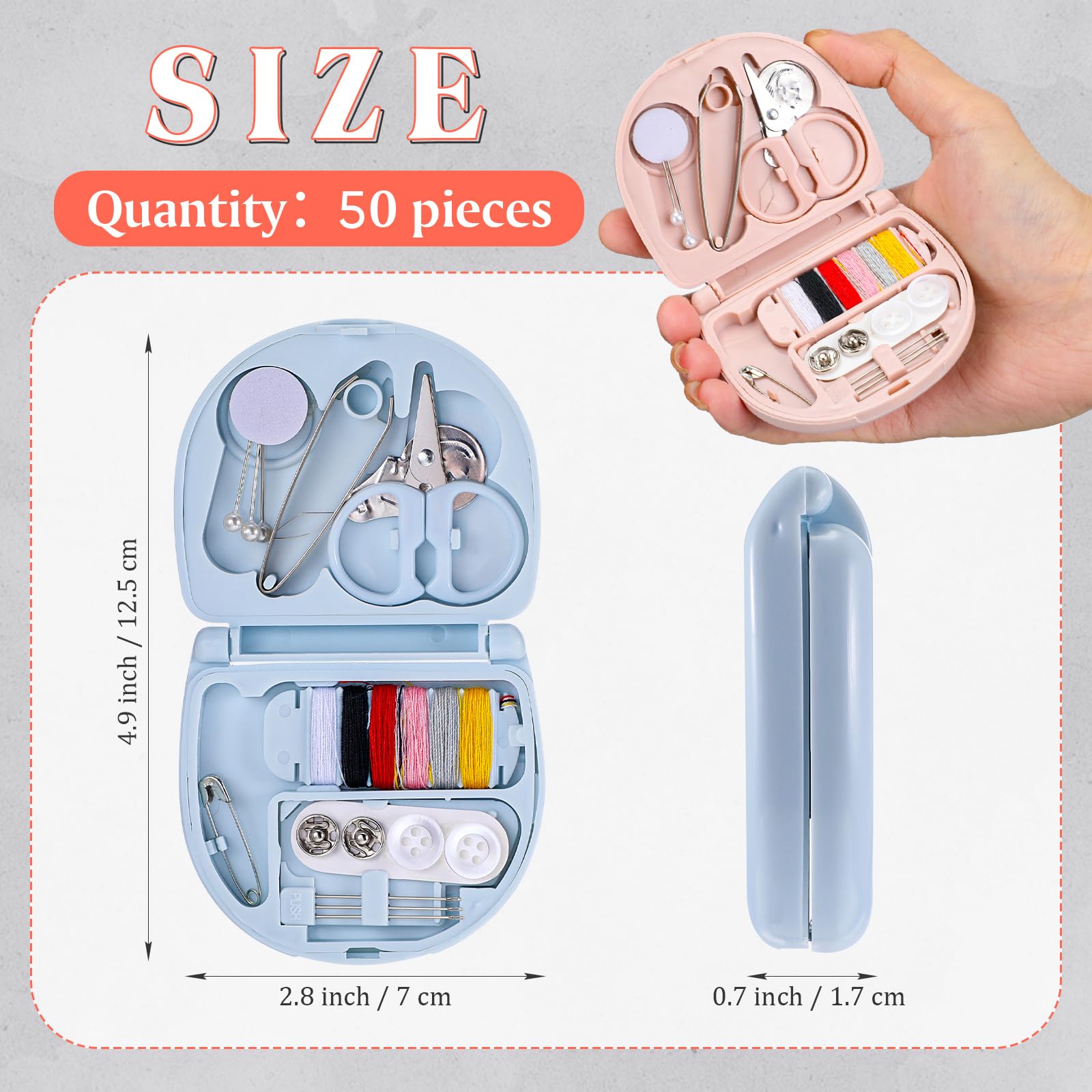Yuxung 50 sztuk mini podróżny zestaw do szycia, podstawowy, przenośny, awaryjny, zestaw naprawczy do szycia, luzem, z nićmi, nożyczkami, igłami do szycia ręcznego, dla początkujących, podróżników