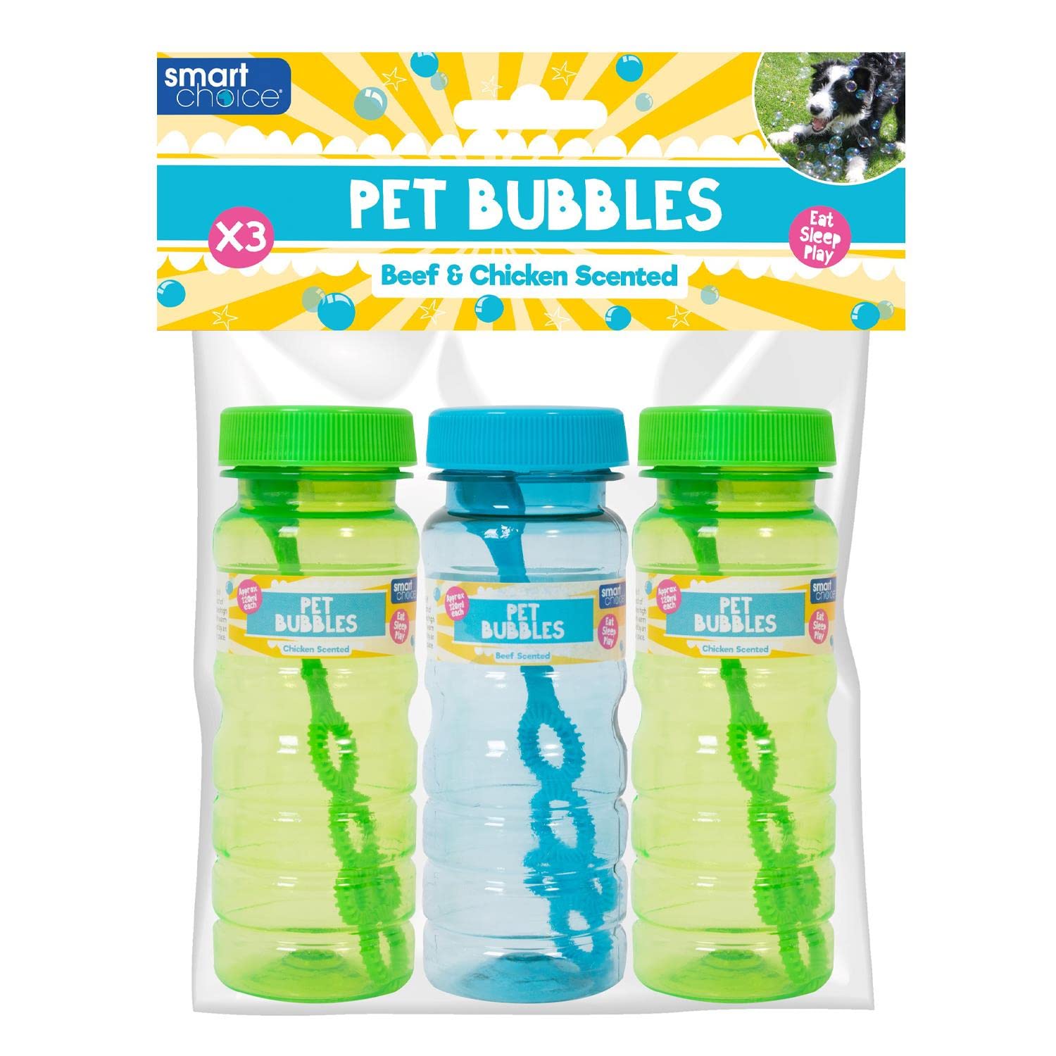 Pet Bubbles- Chicken Beef Scented Meaty Dog Puppy Interactive Toys Playtime - Pack of 3