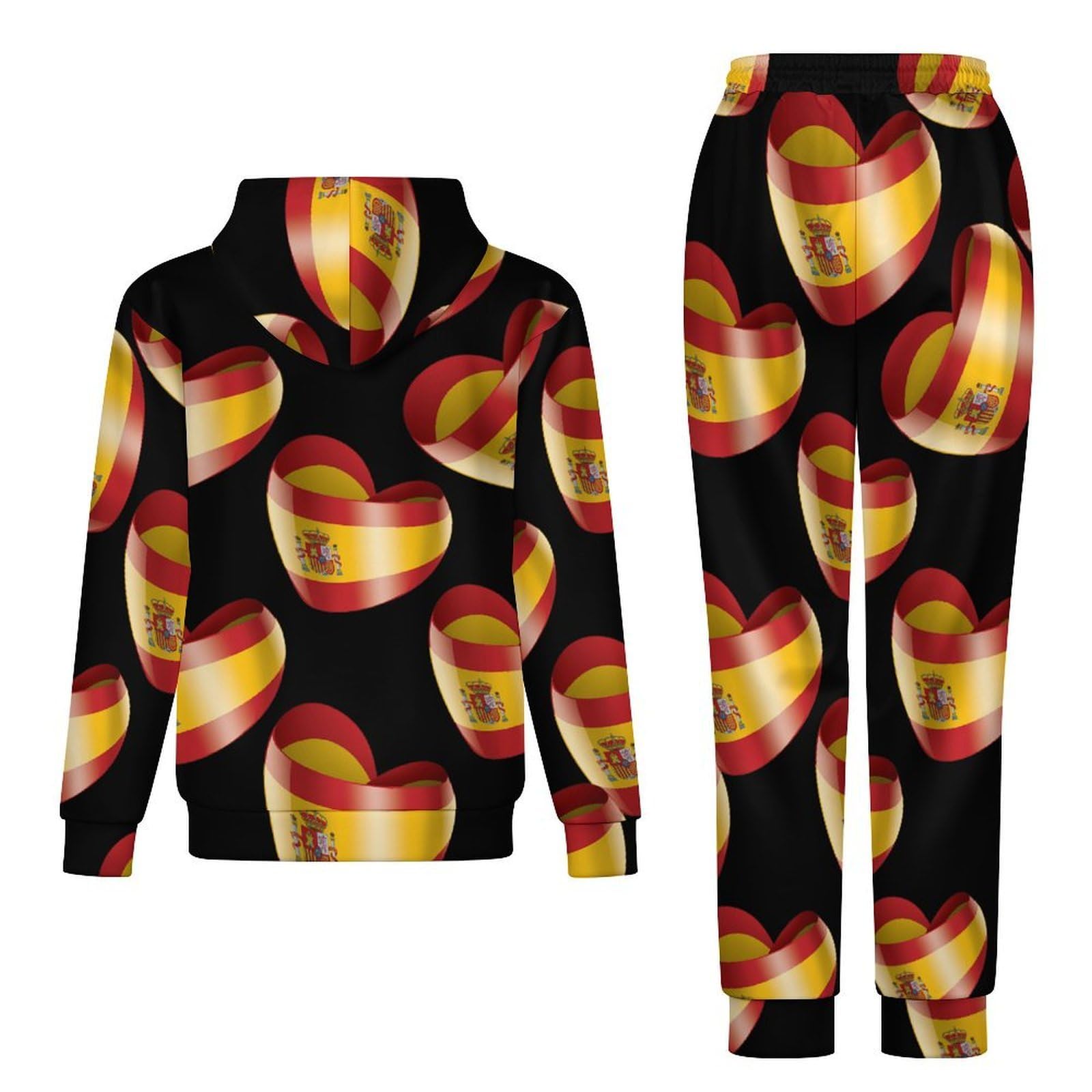 Conjunto de sudadera unisex con capucha y diseño de corazón de la bandera de España