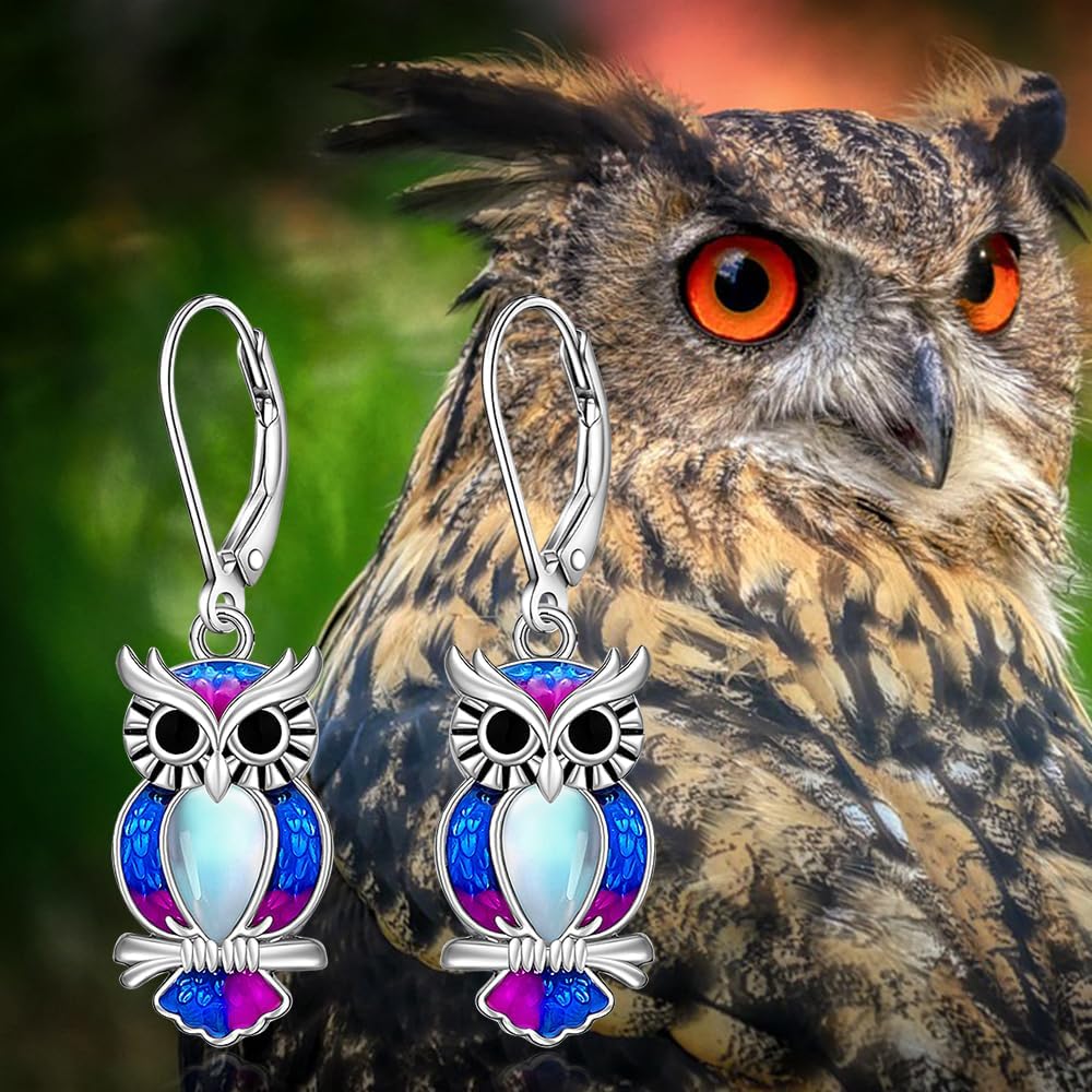 Owl Earrings for Women Sterling Silver Moonstone Owl Dangle Earrings Leverback Family Tree Jewelry Graduation Owls Gifts - Image 9