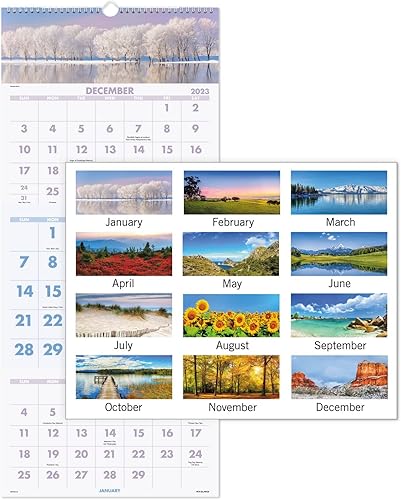 AT-A-GLANCE Calendario de pared 2024, 12 x 27 pulgadas, grande, tres meses, escénico (DMW5032824)
