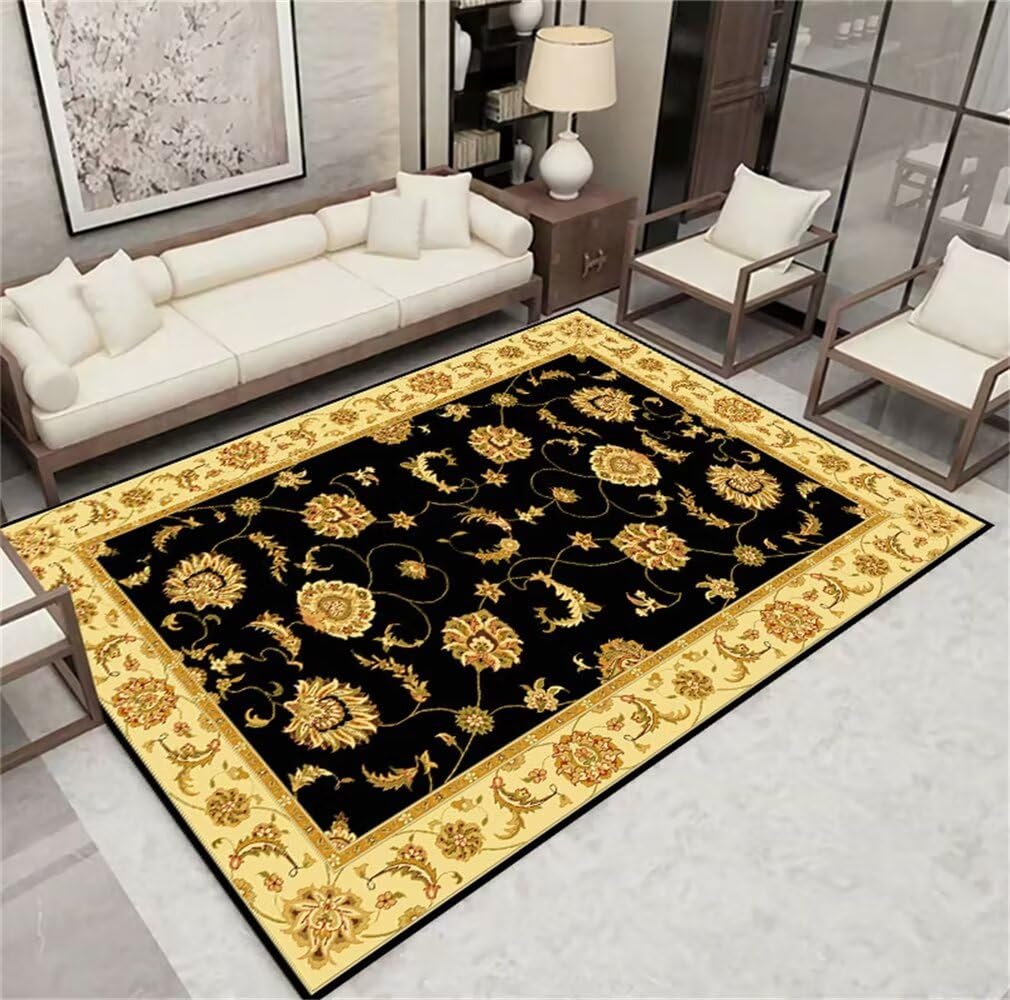 Tapis doux pour enfants au motif floral jaune vintage idéal pour habiller un grand salon