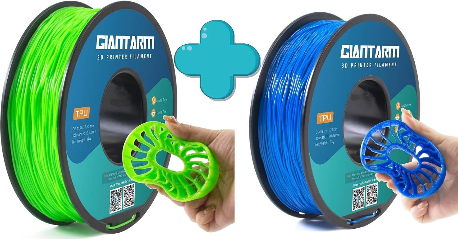 GIANTARM 3D Printer Filament 1kg,Green TPU and Blue TPU 1.75mm Dimensional Acuuracy +/-0.03mm,1080 Feet Per Roll,Vacuum Packaging