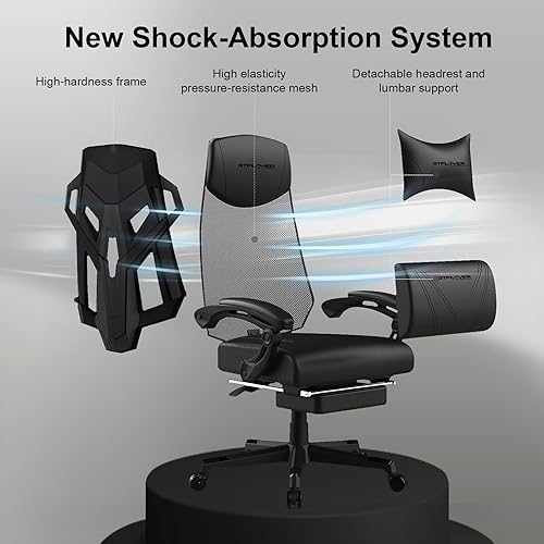 Vista 4 de GTPLAYER Gaming Chair, Computer Chair with Mesh Back, Ergonomic Gaming Chair with Footrest, Reclining Gamer Chair with Adjustable Headrest and