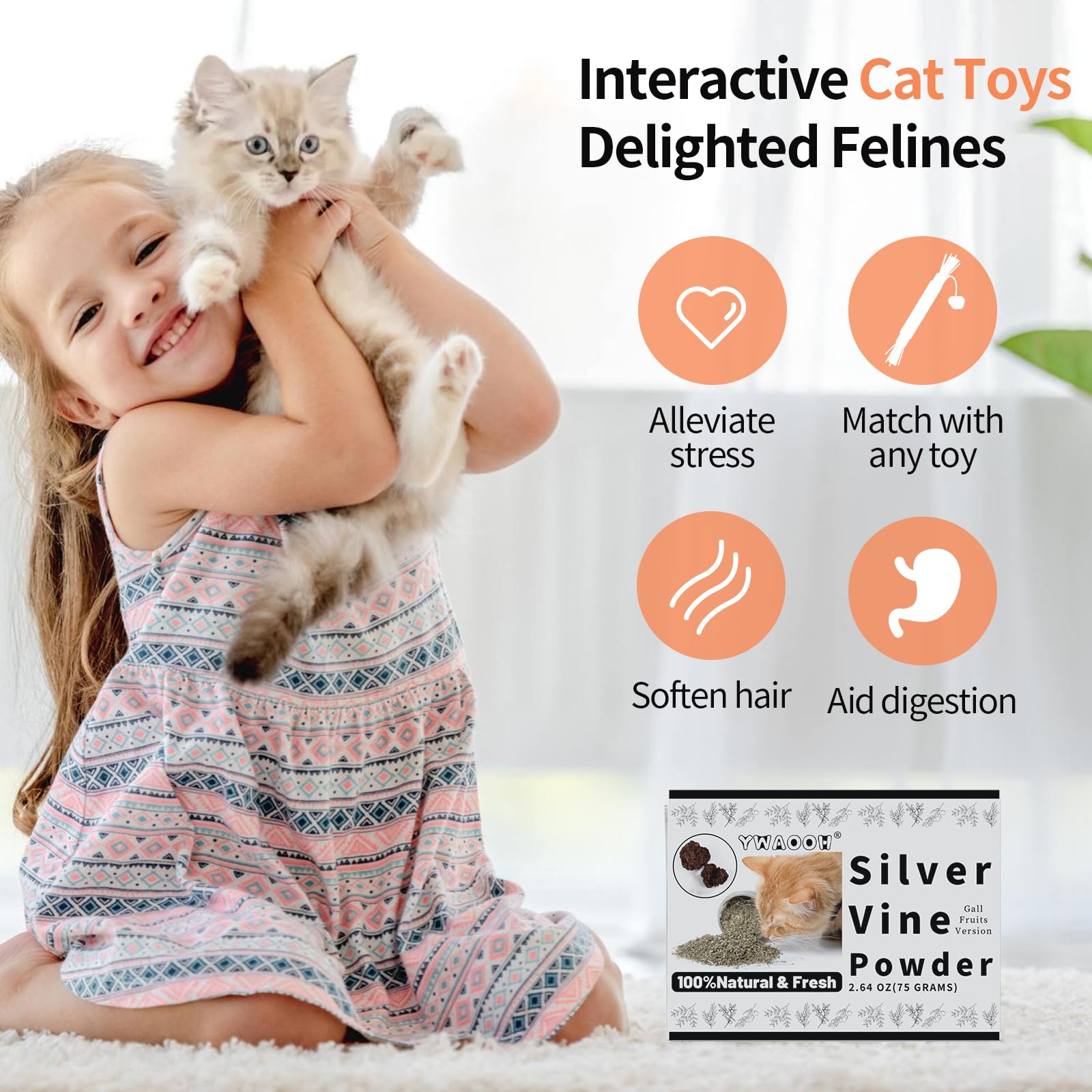 Juguetes para gatos – Polvo de vid plateada de 2.65 onzas con 5 bolsas pequeñas, alternativa de hierba gatera, polvo de fruta de hiel de plata 100% natural, juguete para gatos Matatabi para