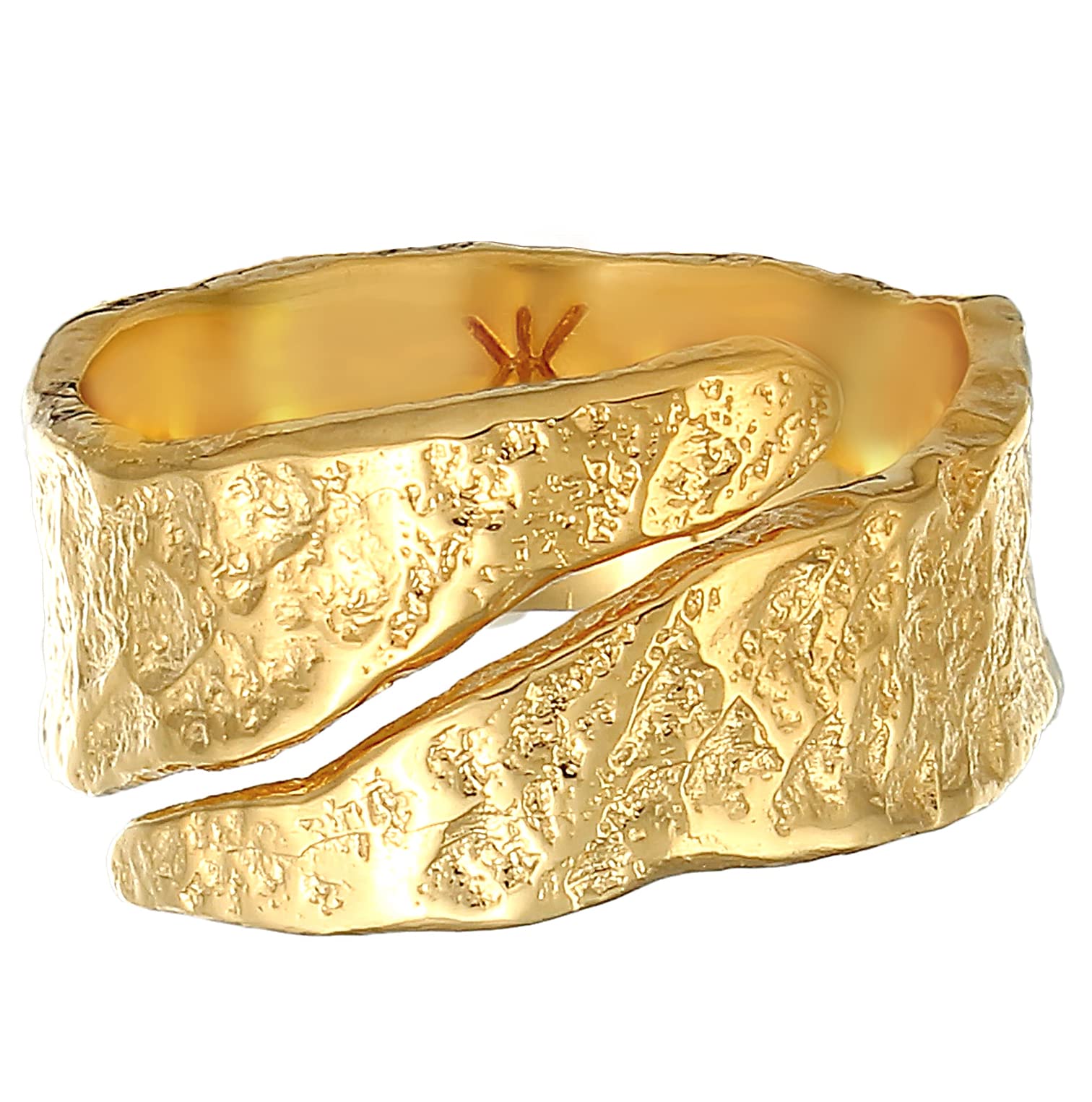 Kuzzoi Anillo para hombre de plata de ley 925 con textura artística, diseño envejecido, 12 mm de ancho, chapado en oro, anillo de plata martillada, anillo de oro para hombre, talla 60-66, 0604852121