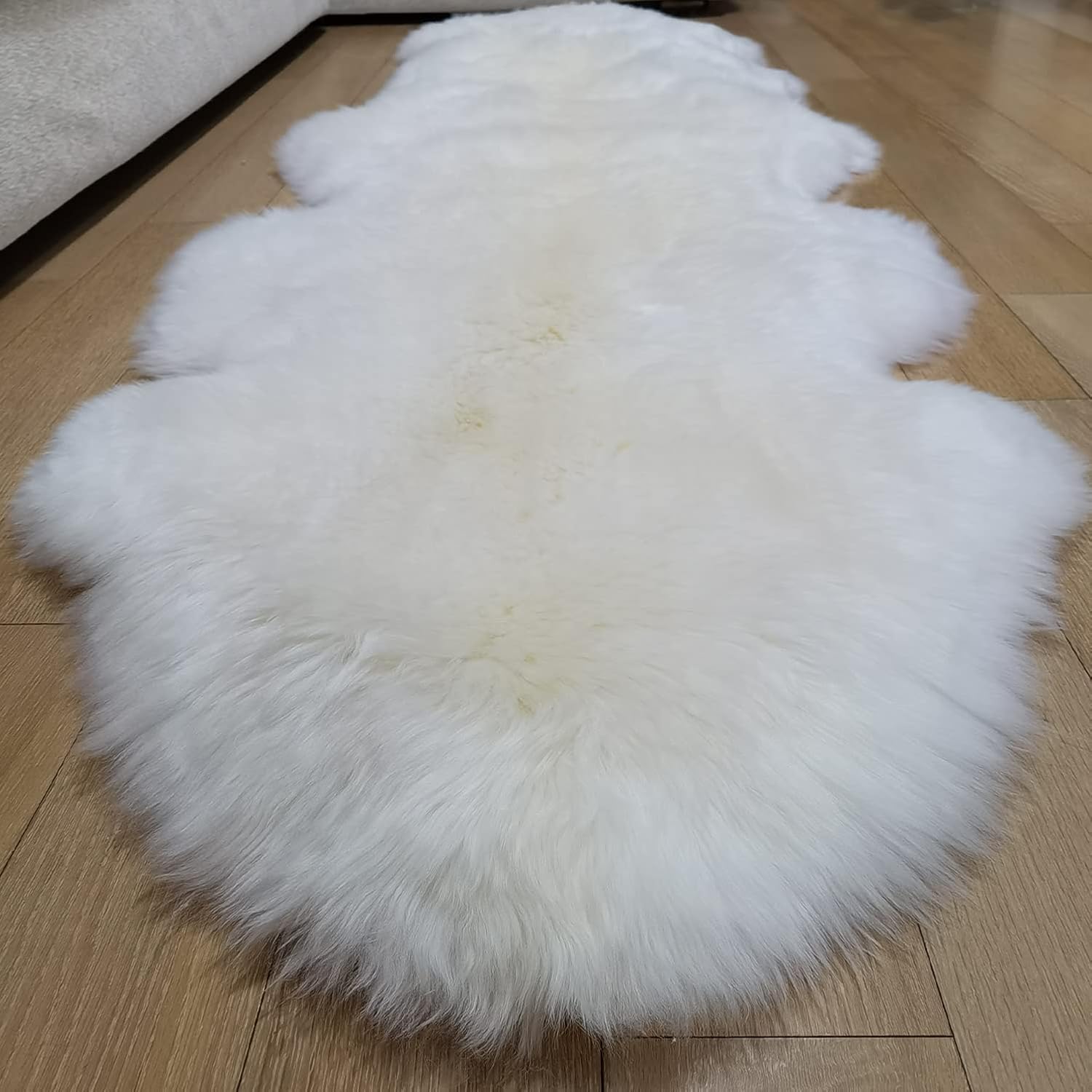 Champlus Genuine Australian Merino Sheepskin Rug, 2.3x6.6 ft Sheep Skin Fur Lambskin Area Rug, Double Pelt, White