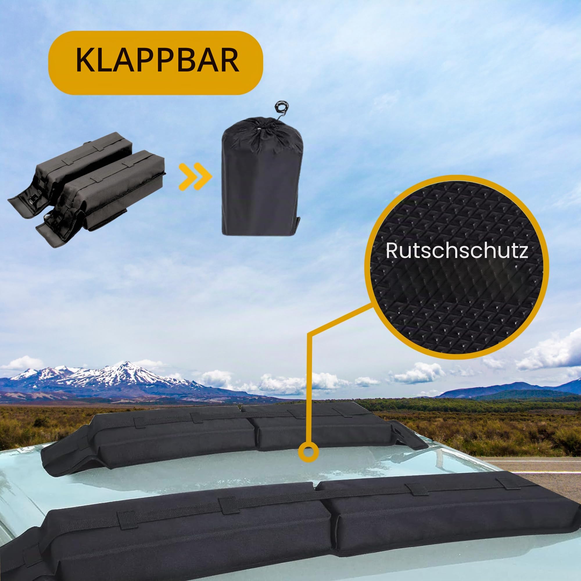 Dachträger Autos, Universeller Autodachträger für Reisen, weiche, Faltbare Gepäckpolster, tragbare Stange zum Tragen.