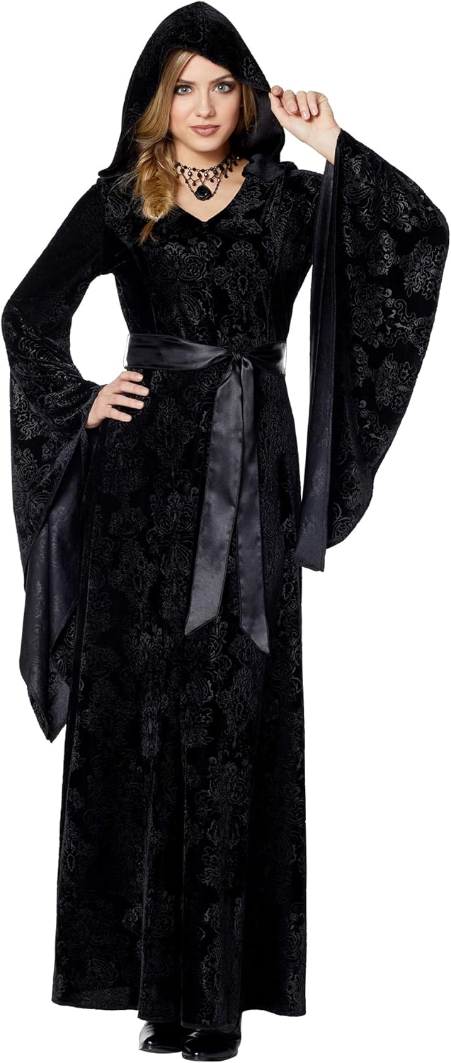 Spirit Halloween Velvet Hooded Robe | Black Robe | Robe Costume