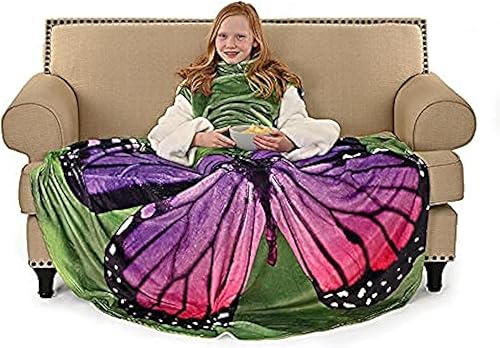 Manta de brazo redondo con mangas de mariposa morada de 68 pulgadas de diámetro, acurrúcate con cálida y acogedora manta de franela de microfibra,