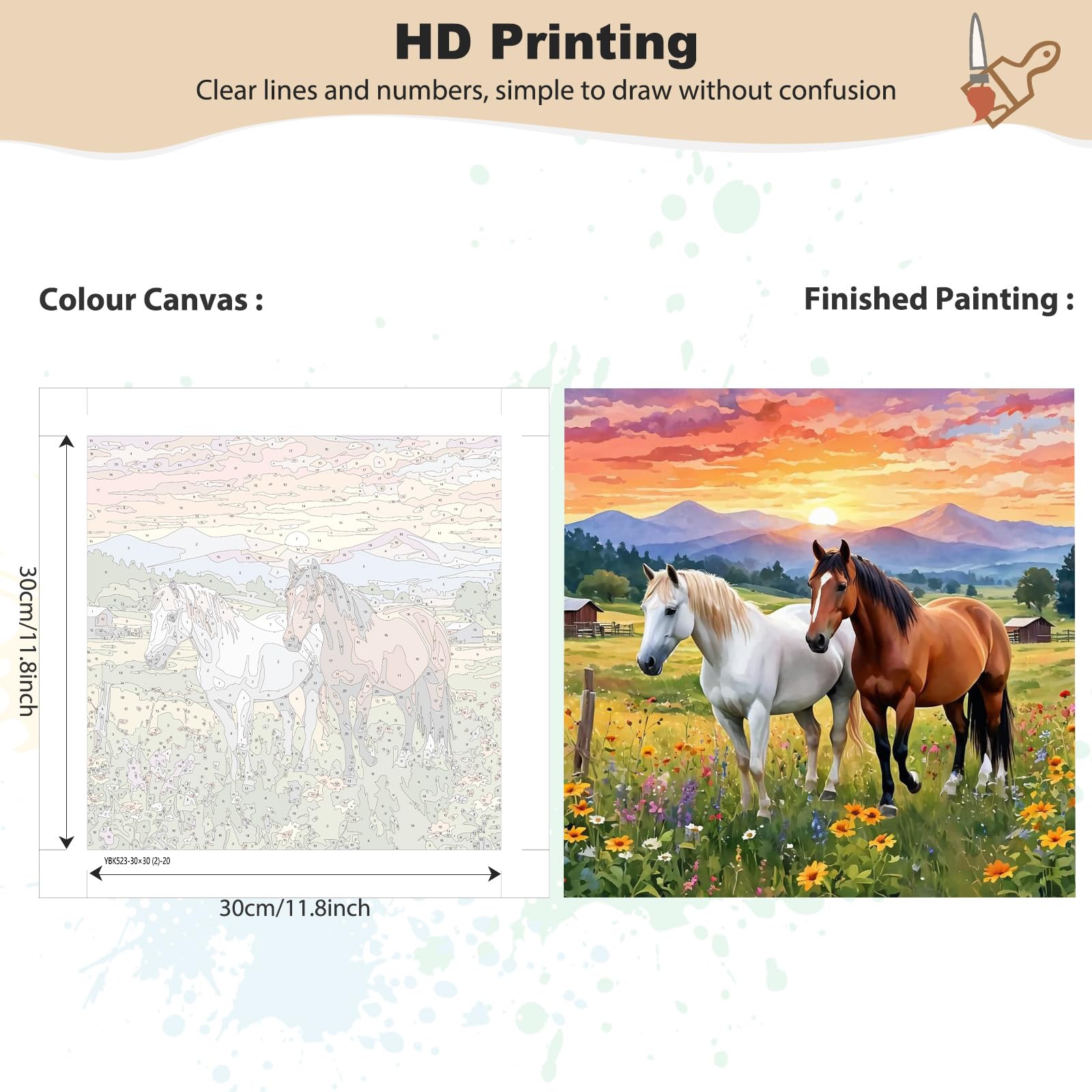 YEESAM ART Dipingi Con I Numeri – Cavallo Colorato Su Tela 50x40 Cm – Kit Per Adulti E Bambini - 3