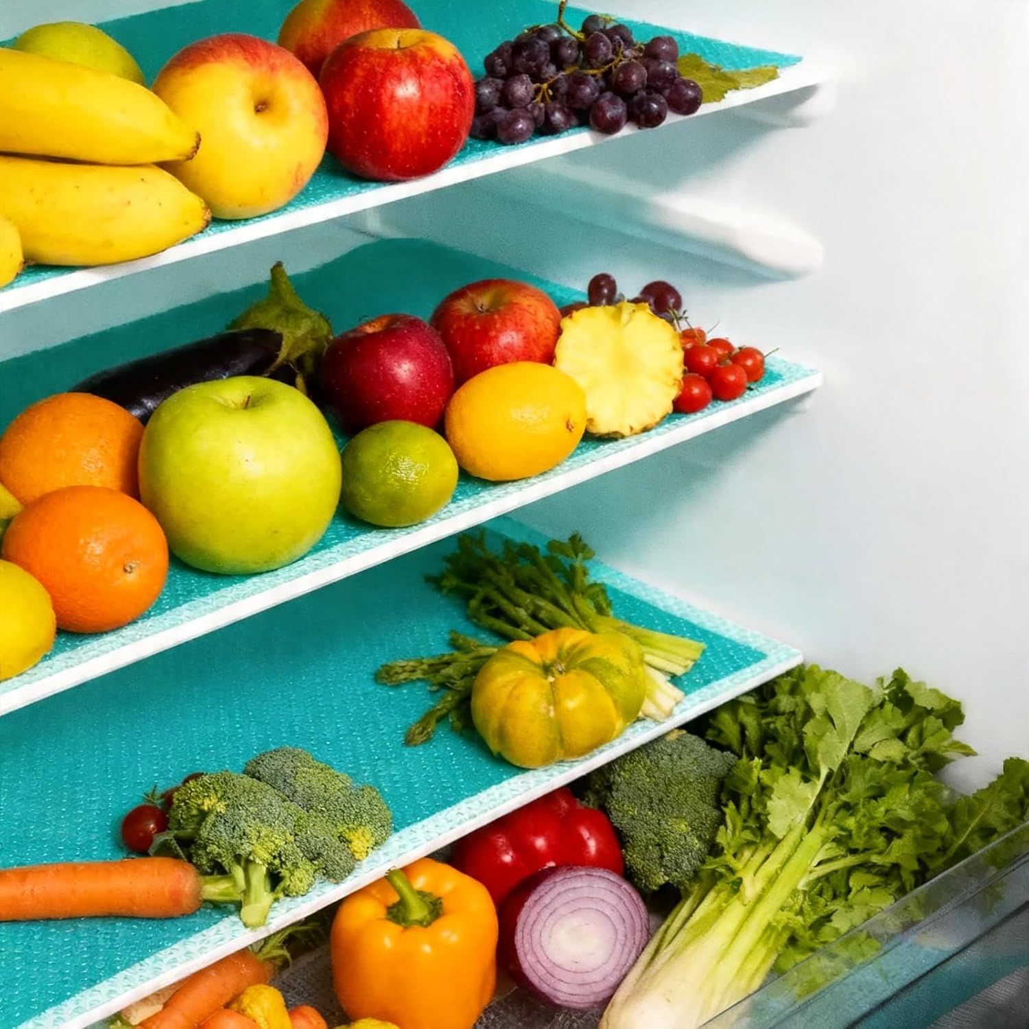 Refrigerator Liners 16 Pack, Washable Fridge Shelf Mats, Non Adhesive EVA Shelf Liners for Freezer Glass Shelves, Kitchen Cabinets, Drawers, 17.7” x 11.4” Blue