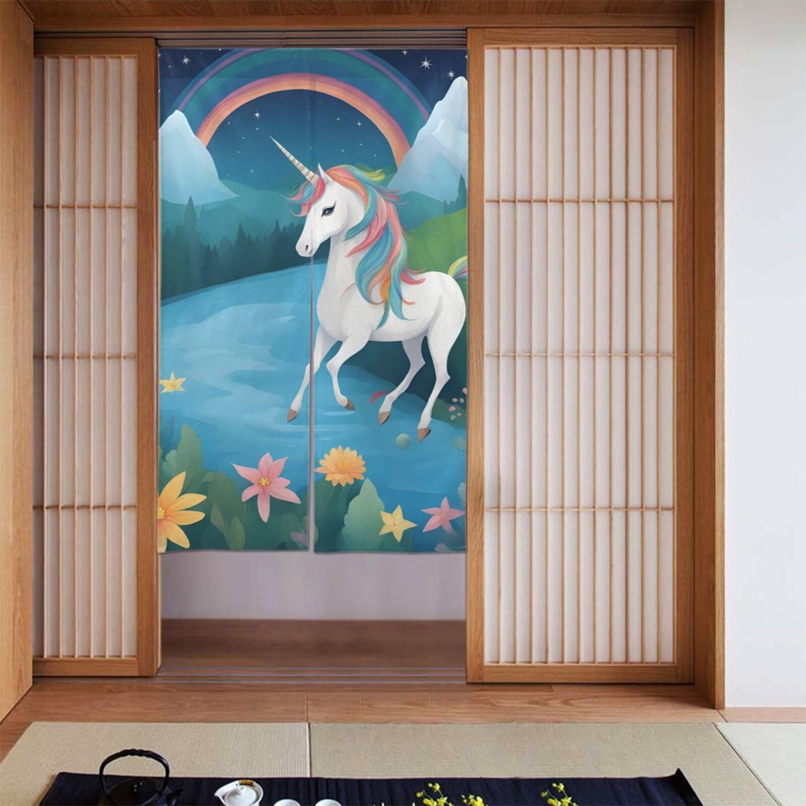 Rideaux à motif licornes pour séparation de pièces et chambre d'enfant ludique