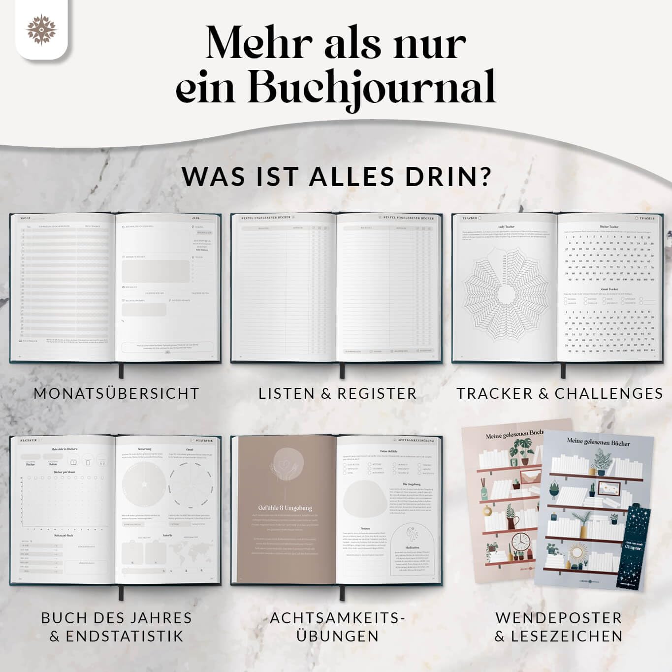 Lebenskompass Buchclub XXL - Das Lesetagebuch & Book Journal "SAPHIR" - Hardcover DIN A5 Tagebuch für Erwachsene - Book Club Reading Bullet Journal Tracker - Booktok