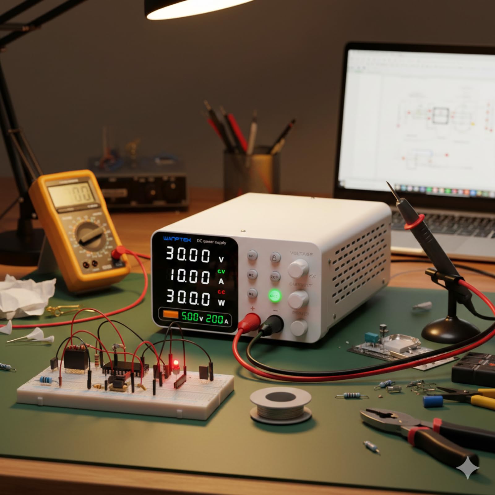 Fuente Alimentación Regulable 30V 10A, Fuente de Laboratorio Ajustable con 3 Memorias, Protección OCP, Carga Rápida USB y Función de Bloqueo - - para Reparación Electrónica