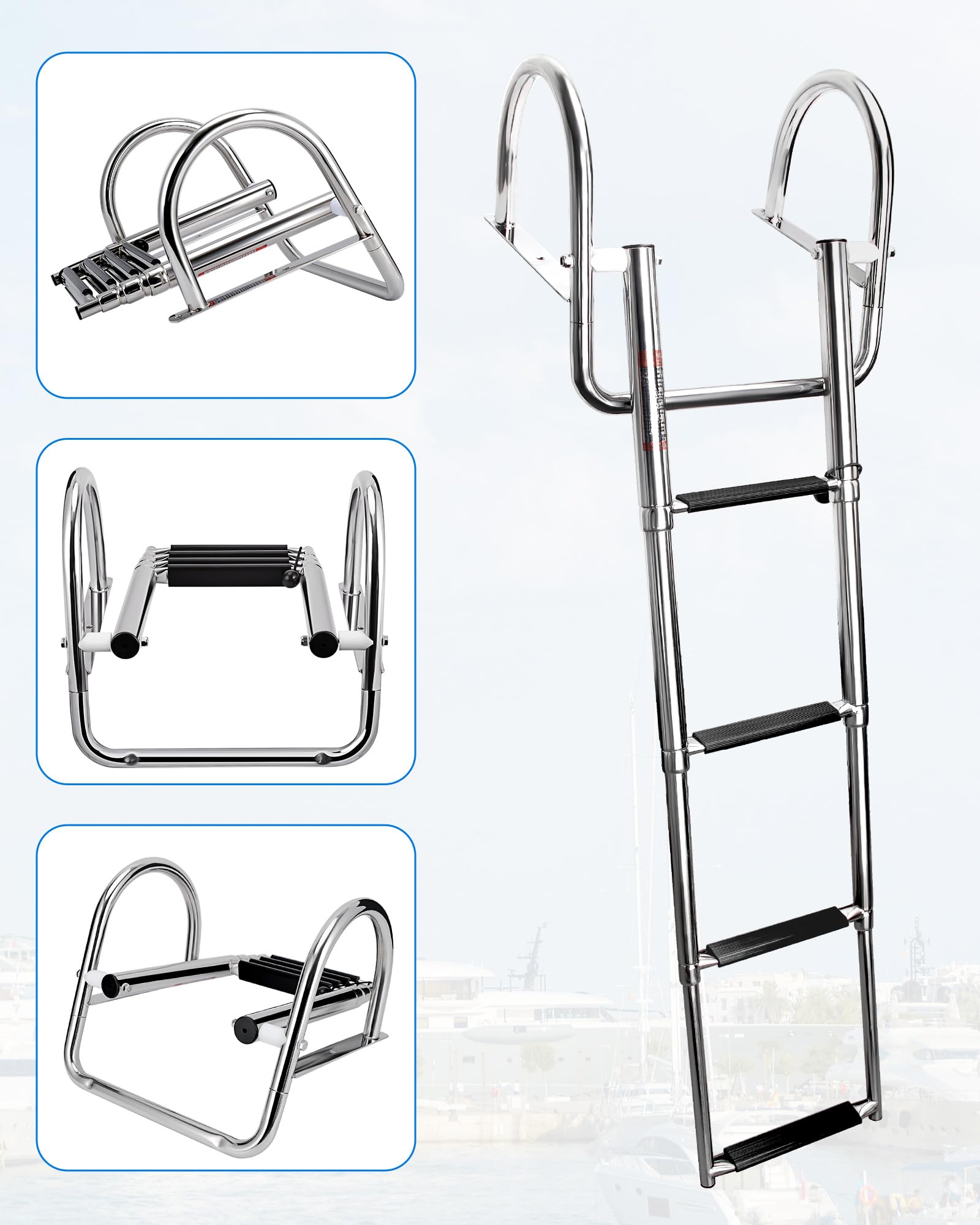 Scaletta telescopica in acciaio inox a 4 gradini per imbarcazioni marine e piscine, 249,5 kg (4 gradini)
