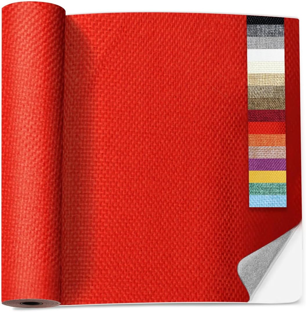 17 X 150 inch Linen Fabric Repair Patch, Self Adhesive Fabric Patches for Furniture, 16 Colors Couch Patch Repair Fabric, Fabric Upholstery Repair Kit for Sofa, Chair, Clothing(Orange)