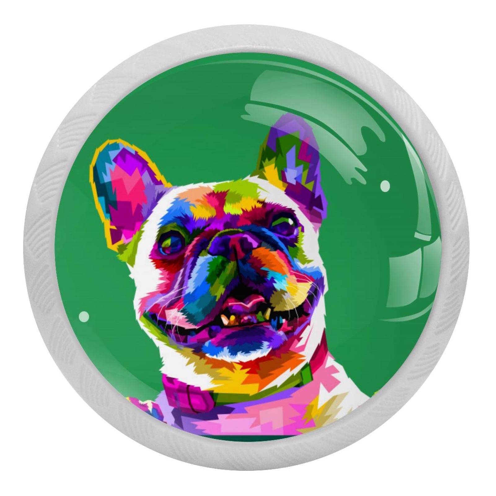 Poignées rondes fluorescentes de placard motif bouledogue français pour cuisine lot de 4
