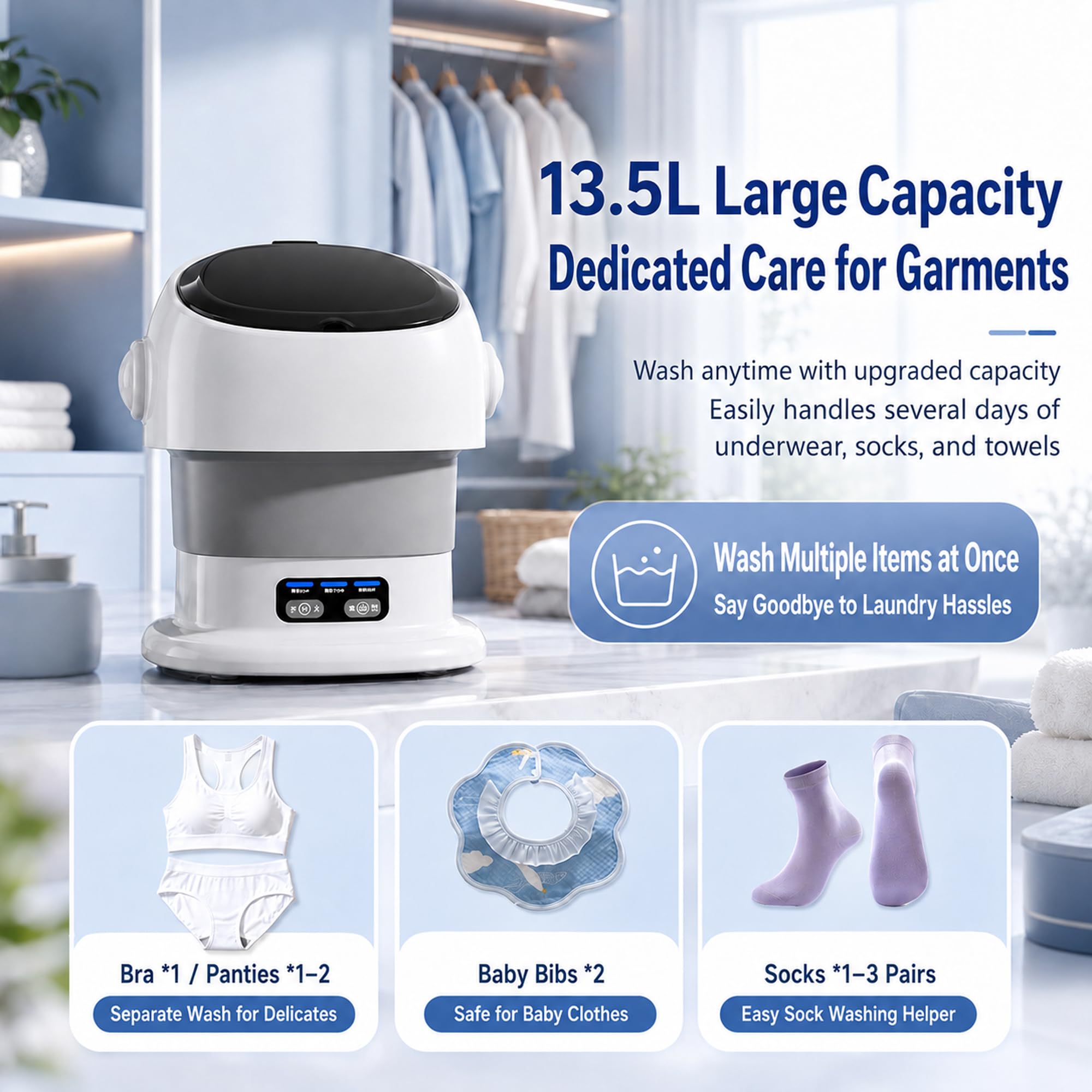 Mini machine à laver pliable 13,5 L portable avec essorage