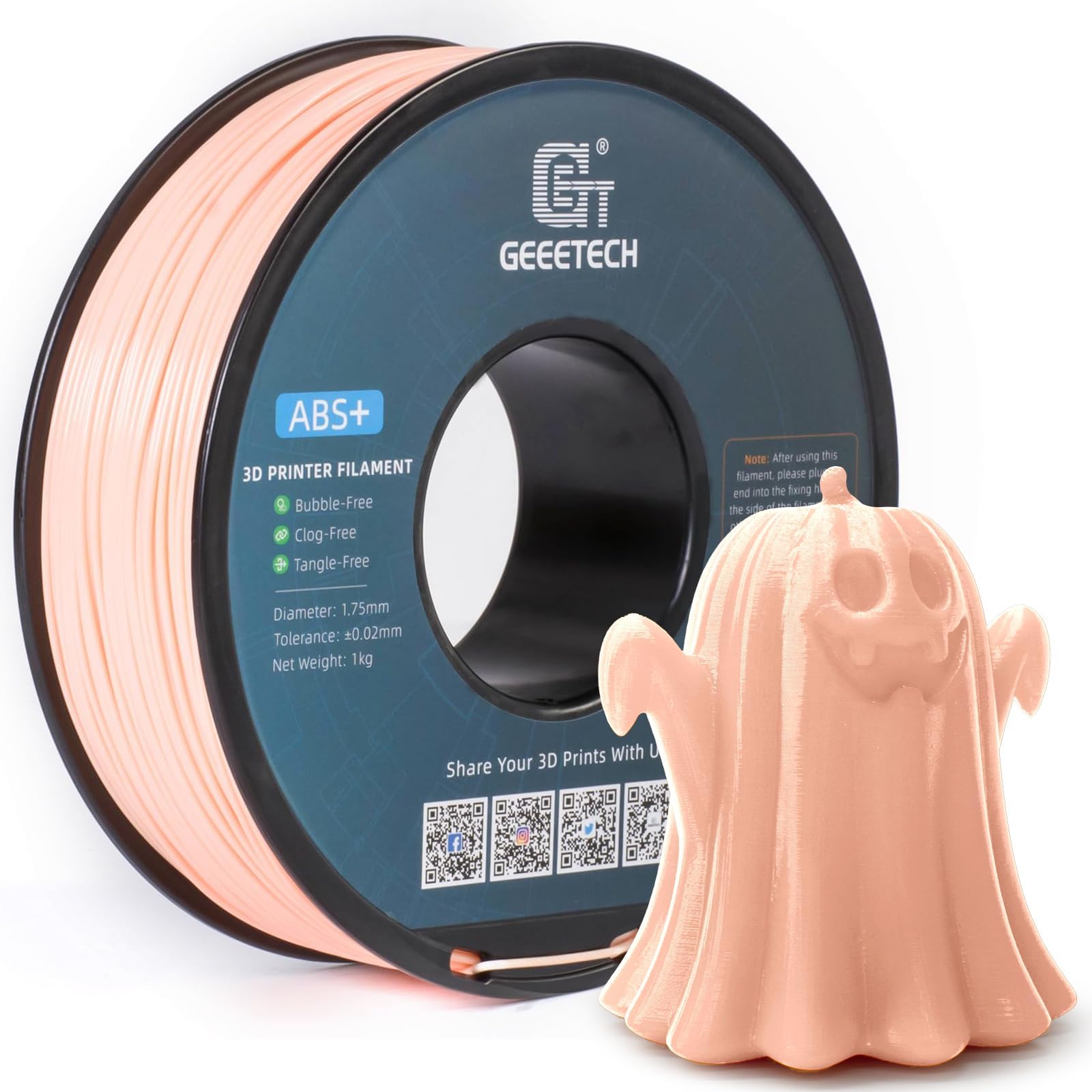 GEEETECH - Filamento in ABS+, 1,75 mm, per stampante 3D, 1 kg,per bobina, colore: rosa pallido (Skin)