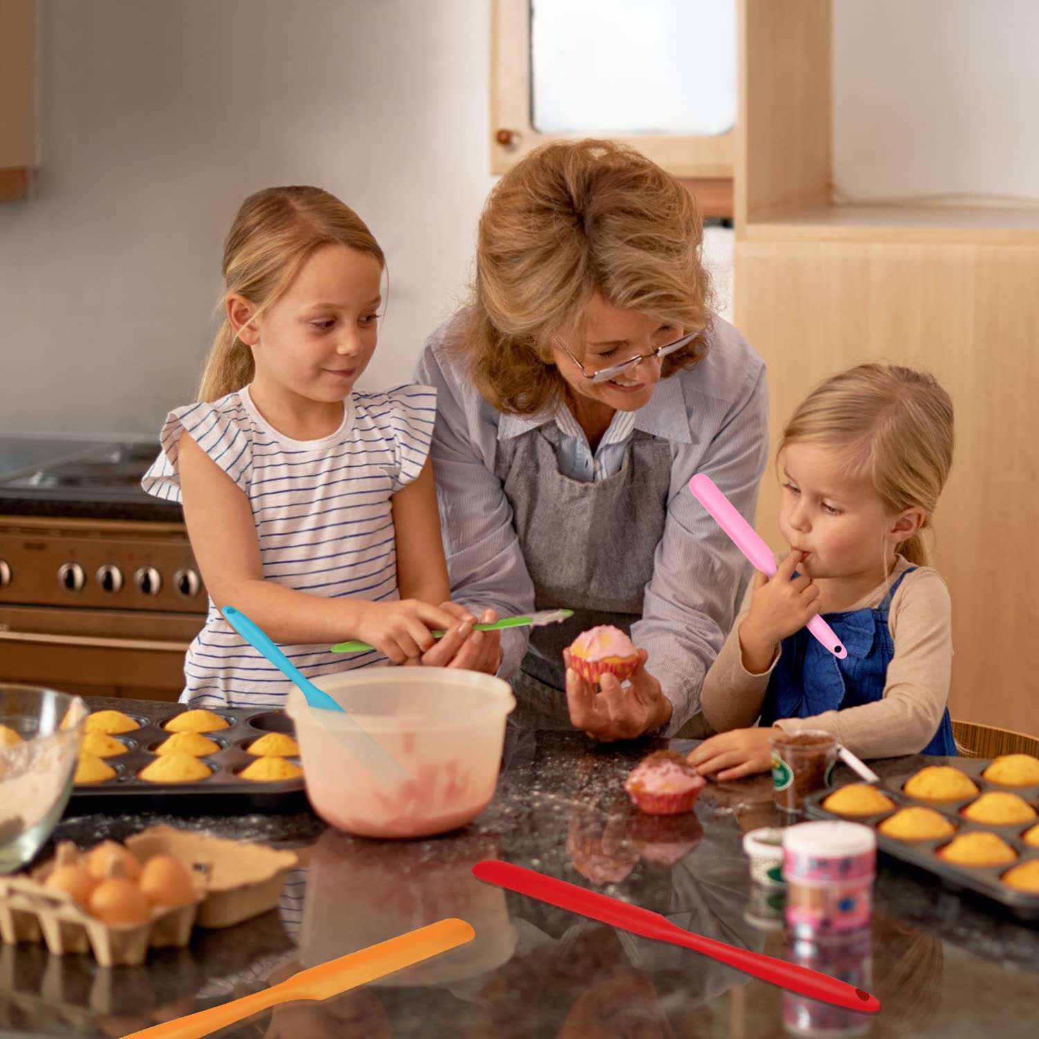 Armrouns 5pcs Silicone Jar Spatulas set, Cake Cream Spatulas Set, 9.8 inch Non-Stick Heat Resistant Mixing Butter Spatulas Baking Scrapers for Jars Blenders Cooking Stirring