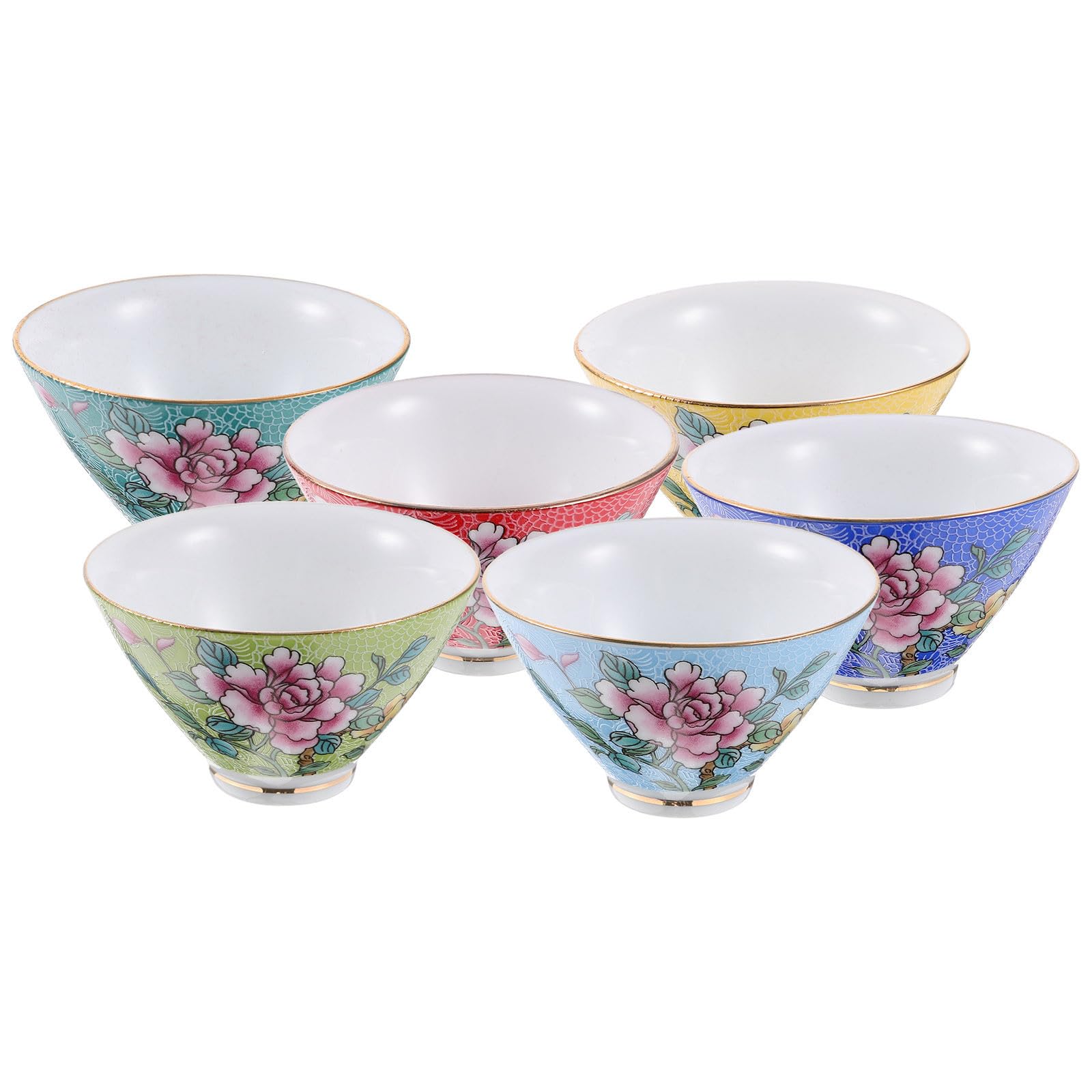 KICHOUSE Juego de 6 Tazas de Té de Cerámica Retro sin Asas Boca Redondeada para Fiesta de Té y Entretenimiento en Casa
