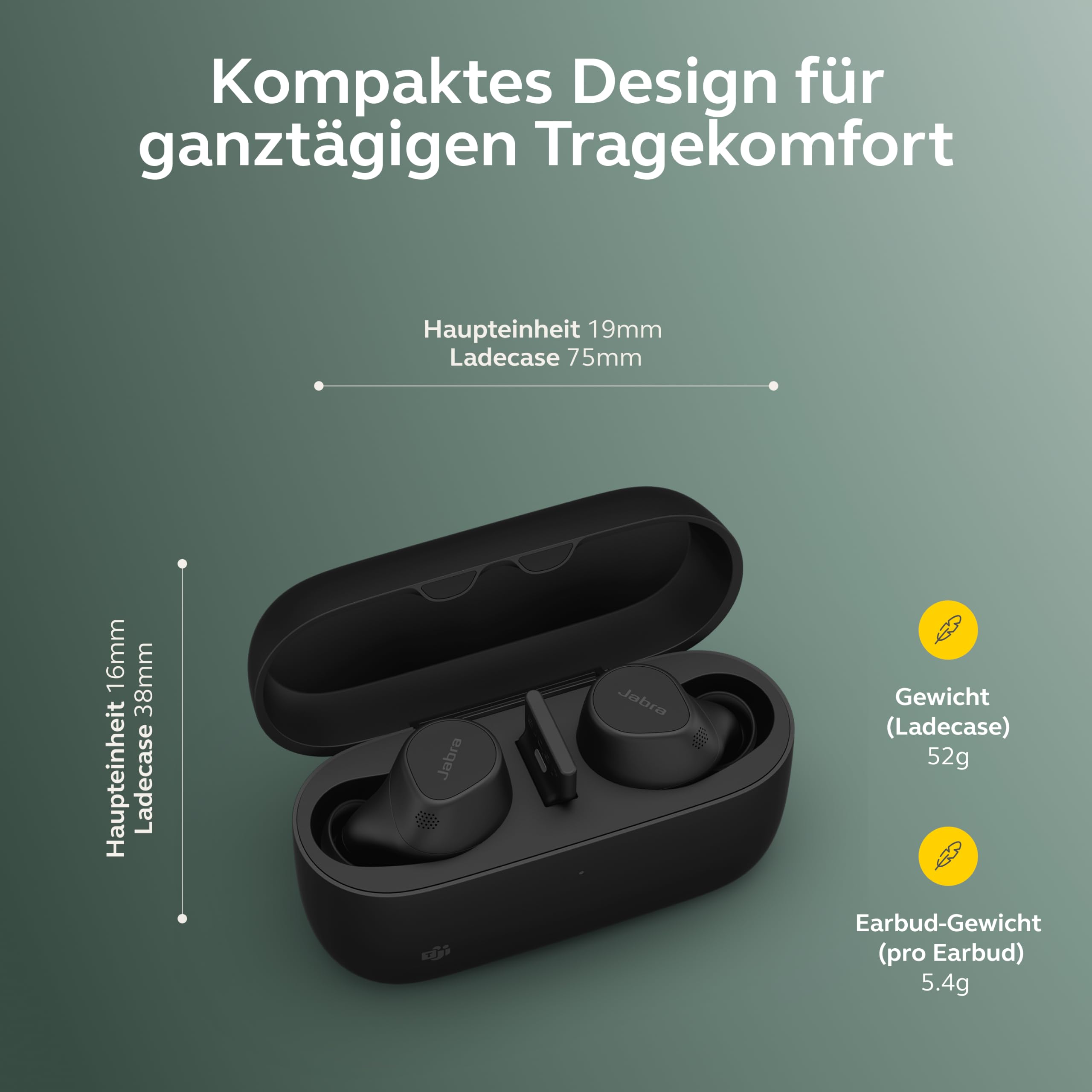 Jabra Evolve2 Buds True Wireless In-Ear-Bluetooth mit aktiver Geräuschunterdrückung, 4 Mic MultiSensor Voice-Technologie, MS Teams zertifiziert, Schwarz
