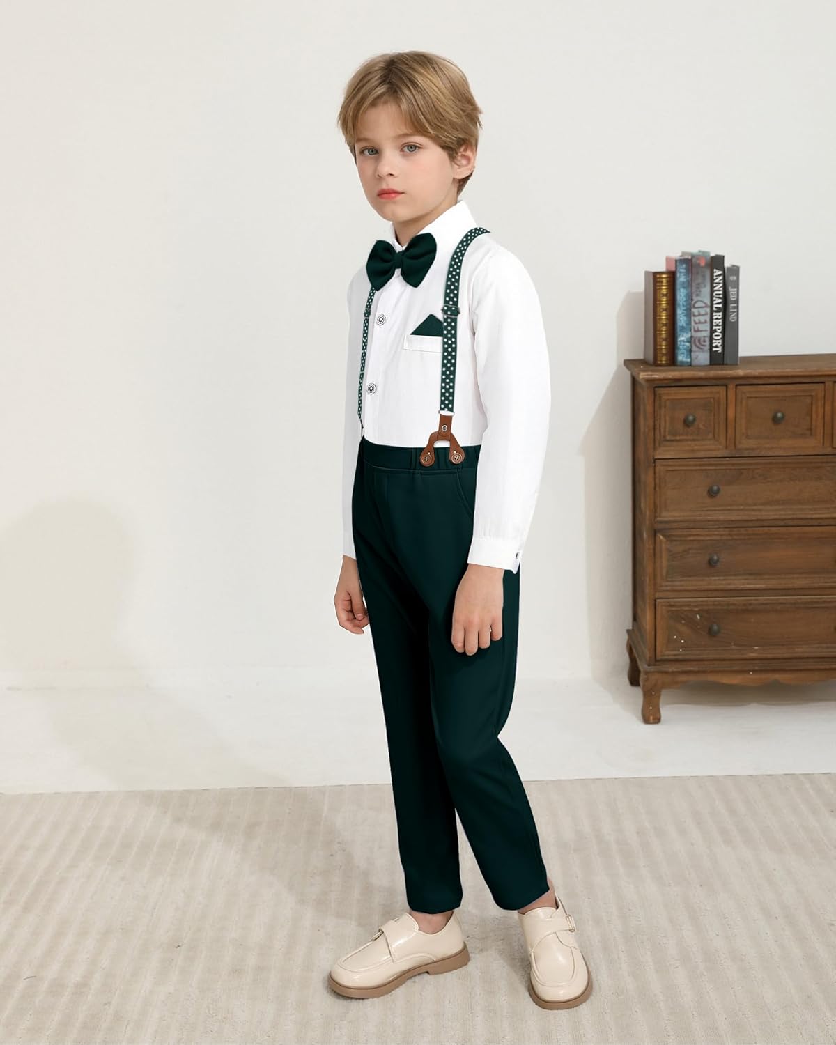 DISAUR Boys Suits 3 Pieces Formal Dress Shirt with Bowtie+Suspender Pants Boy Gentleman Outfits Set 4-8 Years - Image 5