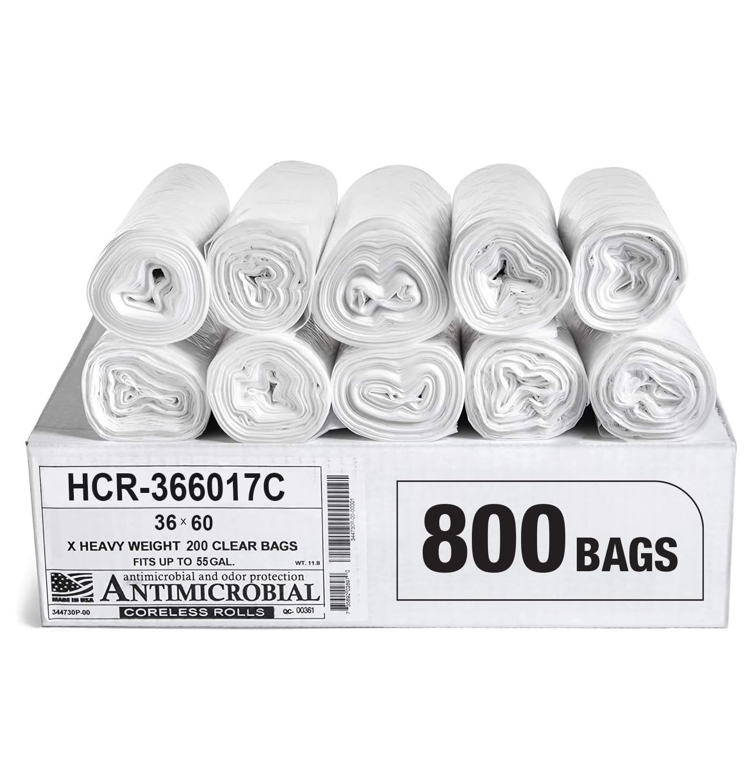 Aluf Plastics High Density Trash Bags, 55 Gallon, 800 Count, 17 Micron (eq), 36" x 60", Clear, for Bathroom, Office, Industrial, Commercial, Janitorial, Municipal, Recycling