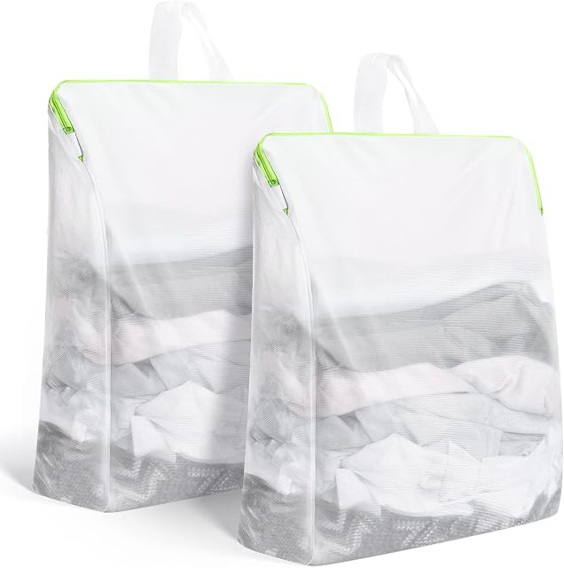 aceyoon Delicates Laundry Bag with Handle,Widened Mesh Laundry Bags 16 x 20 inch Large Net Wash Bag with Zip Washing Machine Mesh Bag for Sweater Dress Garment Blouse Dirty Clothes (2 Pack)