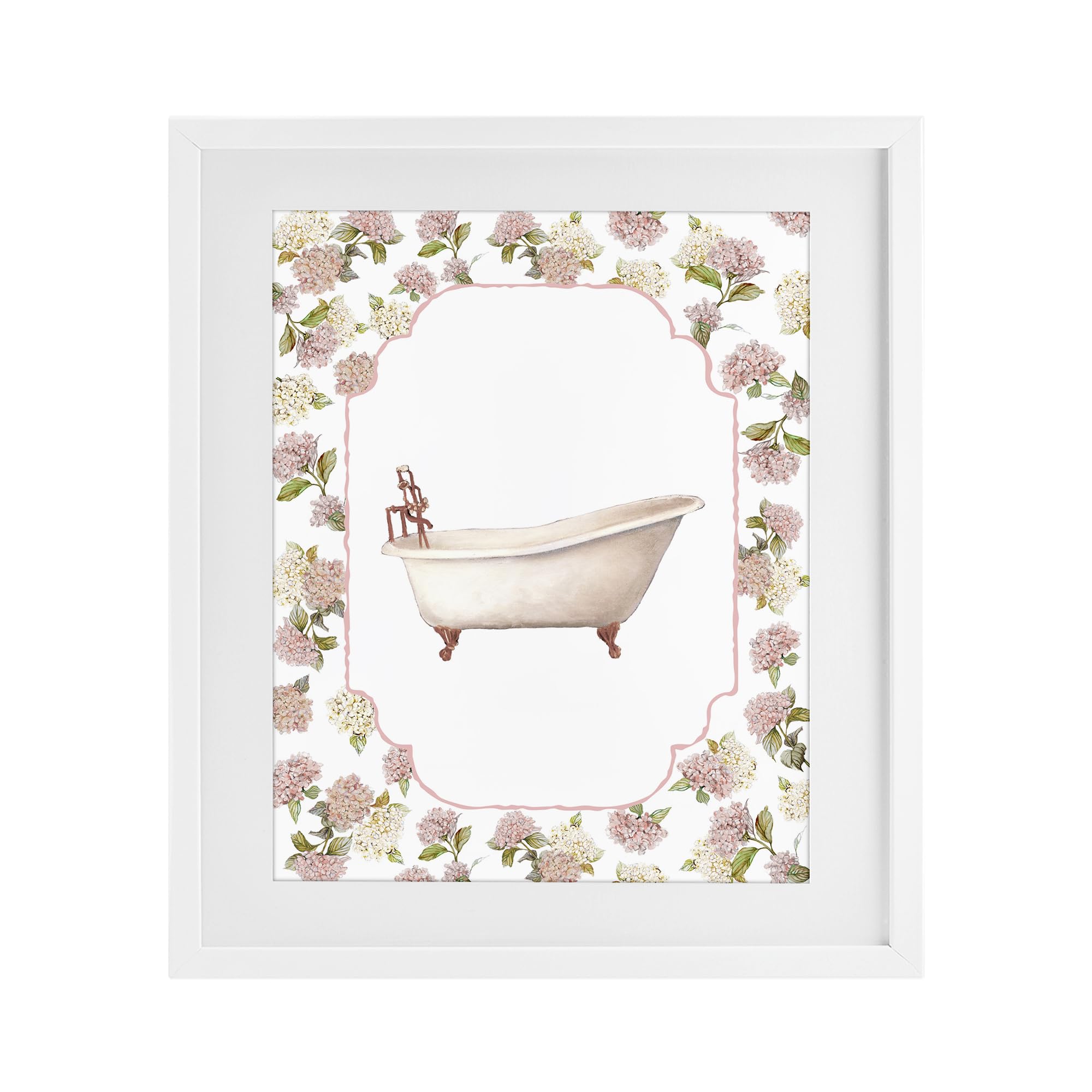 Stupell Industries Coastal White (Textured) Elegant Hydrangea Bath Floral, 17 X 21 Inch Framed Print Under Glass