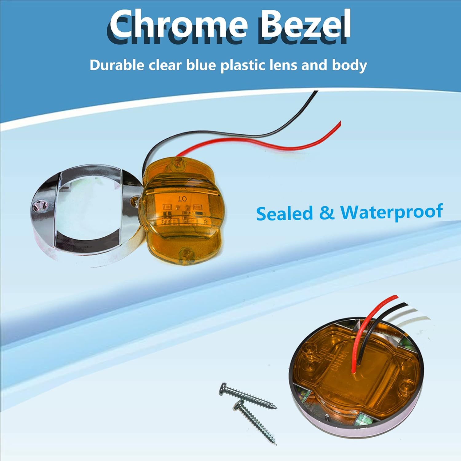 4Pcs Amber LED Boat Light,Waterproof 12V 3in Round Navigation Interior Light for Marine Boat Deck Transom Mount Courtesy Light