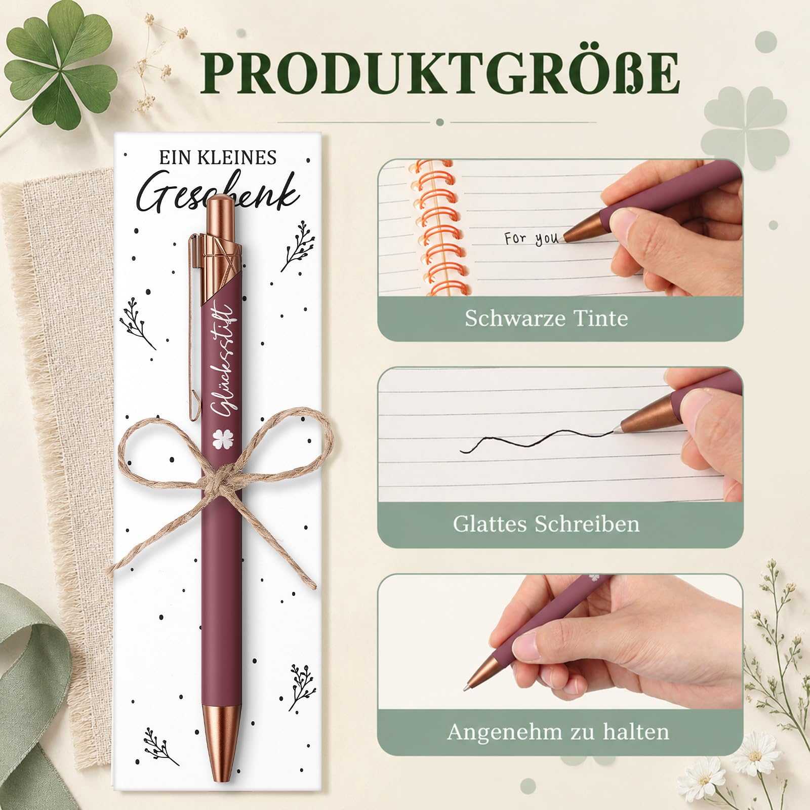 Hestya Set di Penne a Sfera, Regalo di Ringraziamento per Colleghi e Insegnanti, Regalo di Commiato e di Laurea (36, Glücksstift)
