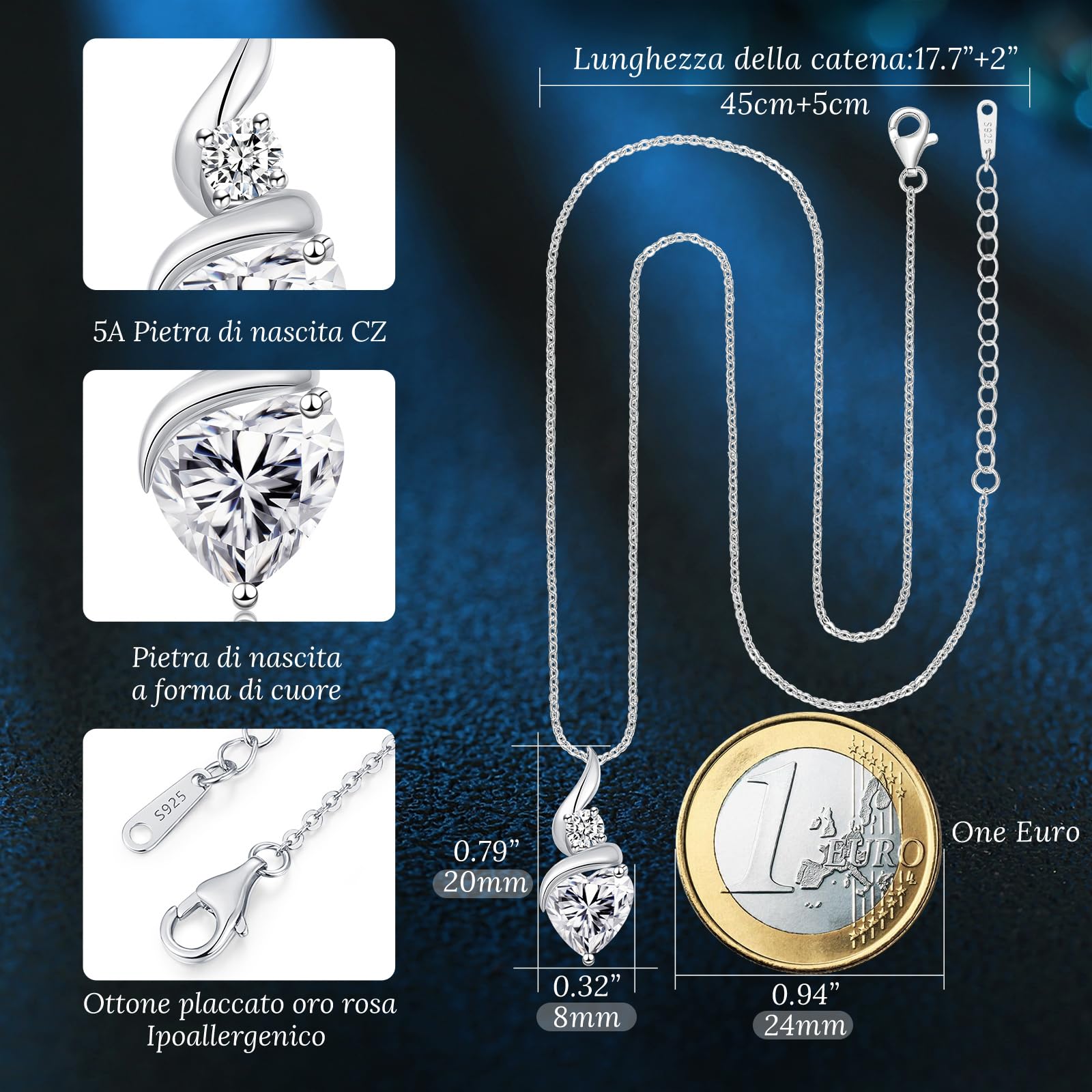 LOUISA SECRET Collana Delle Donne 925 Sterling Silver Rame placcato oro rosa Infinity Heart Collana Cuore Fuoco Pendant Birthstone Fiamma del Cuore Regalo per Le Donne Mamma Donna
