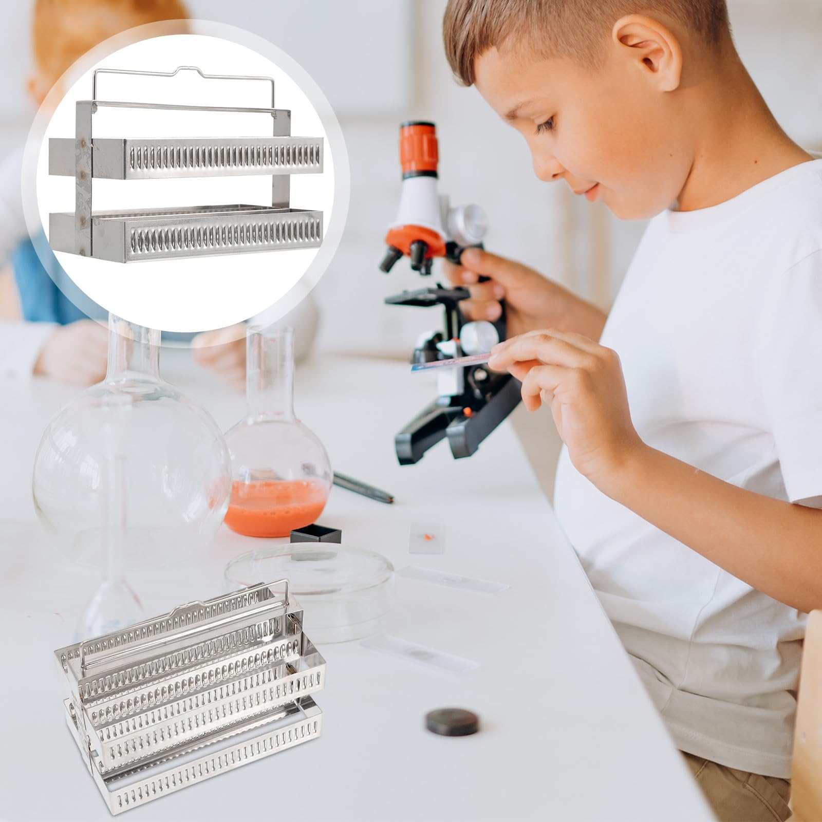 Gradilla para 60 Porta Platos de Vidrio de Acero Inoxidable Ligera y Práctica para Suministros de Laboratorio y Uso Profesional