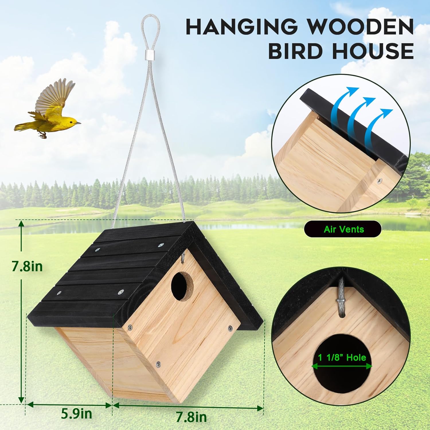 Gtongoko Squirrel Proof Smart Bird Feeder Pole Bundle Gtongoko Hanging Wren Bird Houses for Outside
