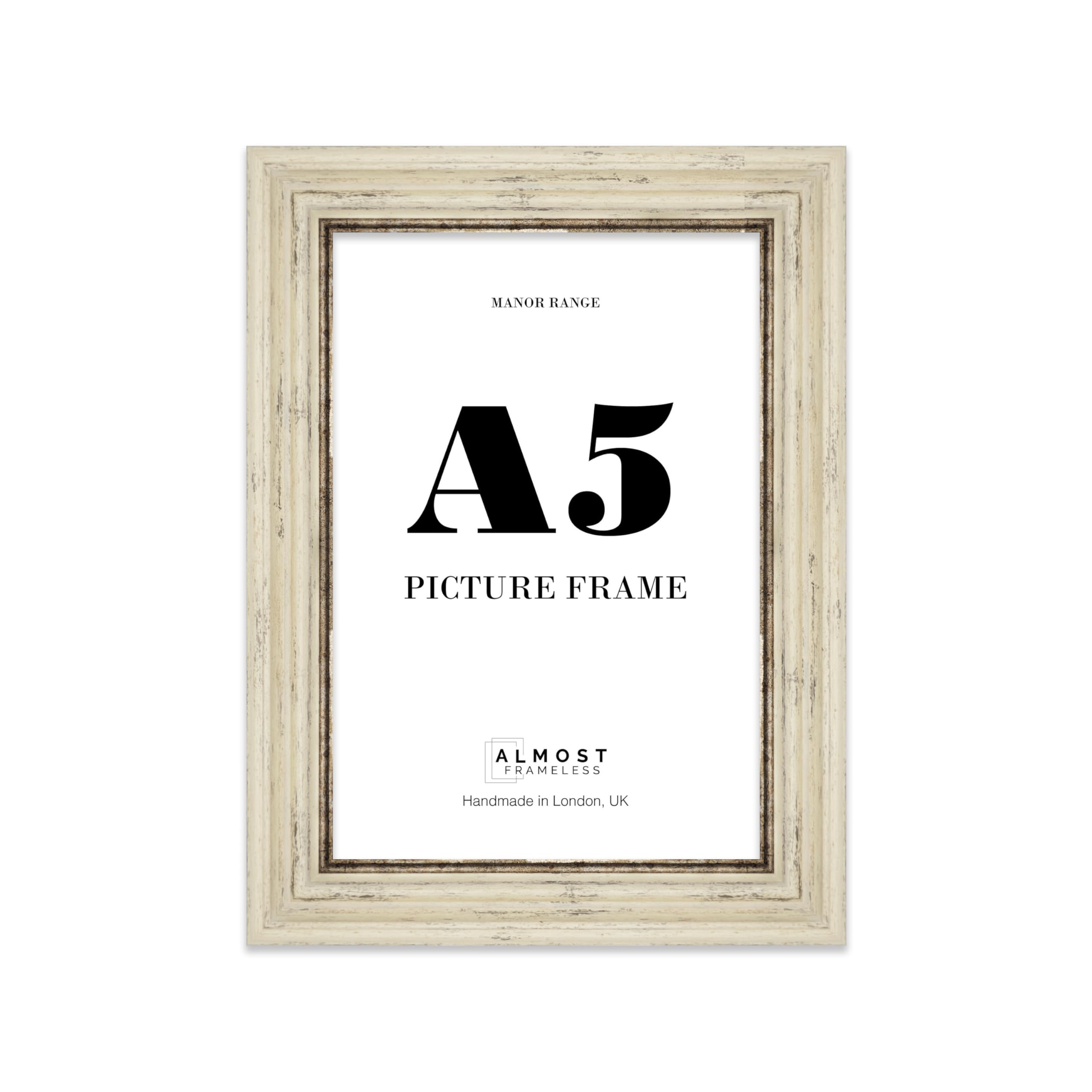 A5 Picture Frame, Display A5 Pictures (14.7 x 21.1cm) - Distressed Cream Vintage 42mm Edge Decorative Wall Display Frame - 1 Pack